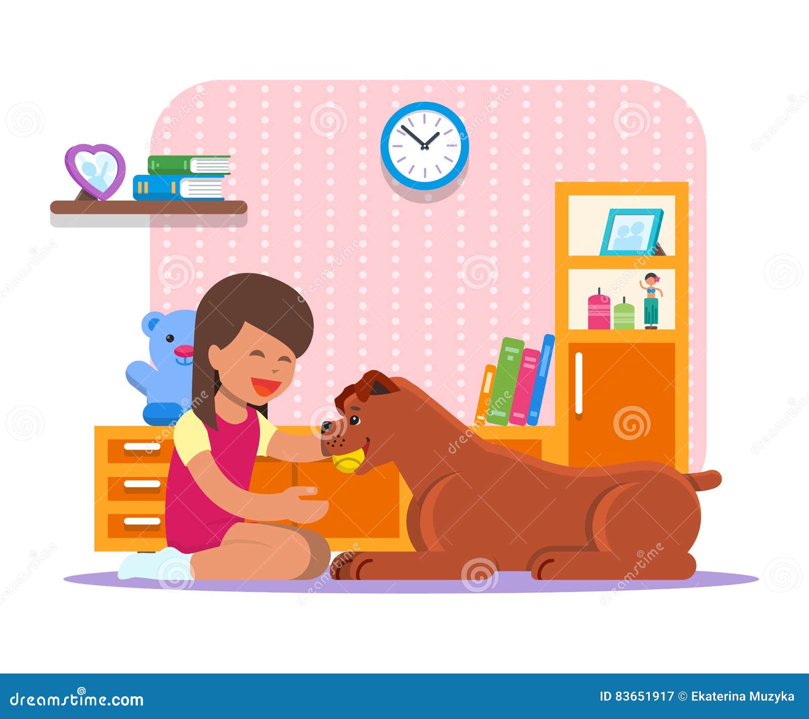 Dirigez Lillustration De La Fille Jouant Avec Son Chien à