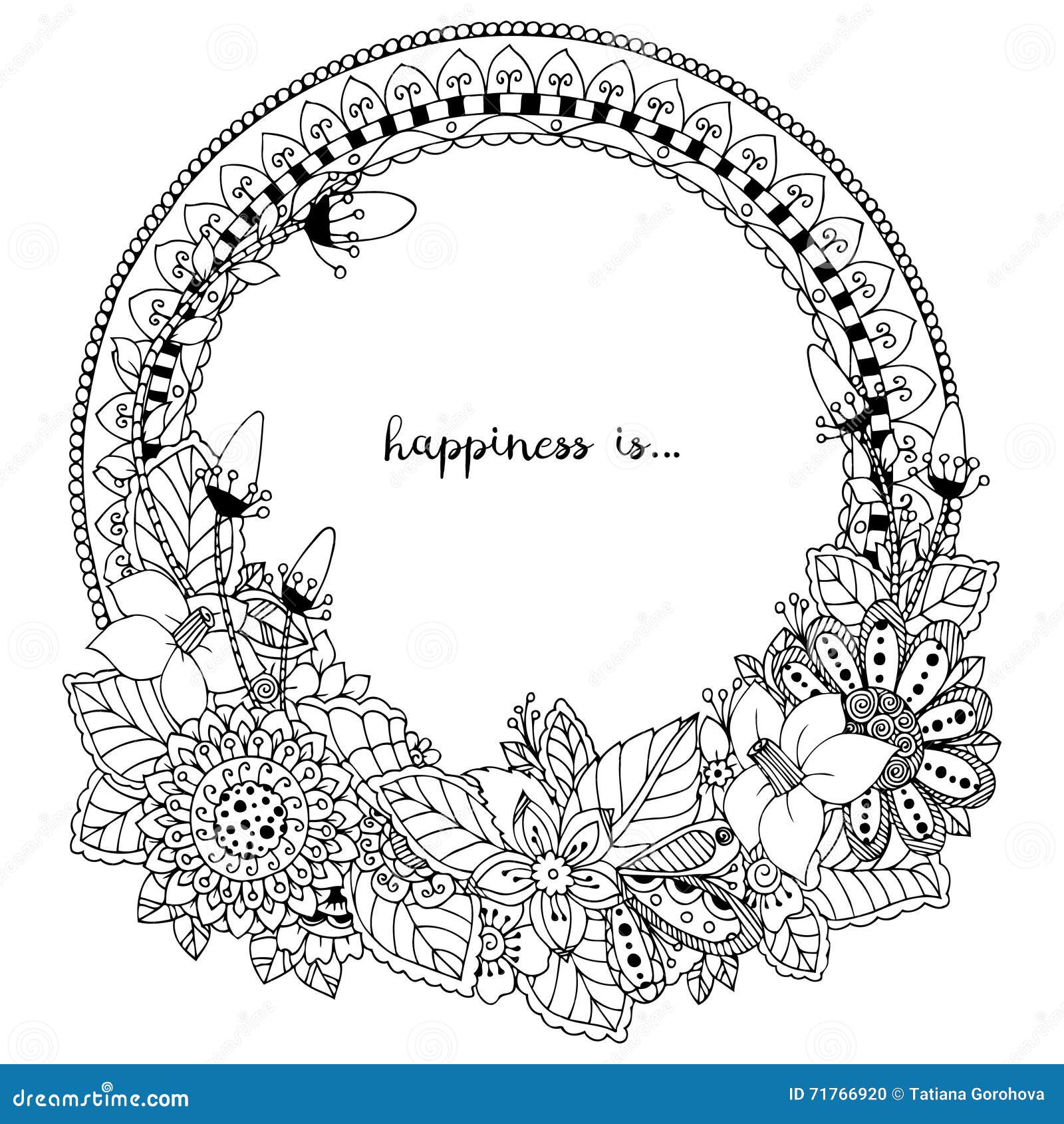 Dirigez l illustration Zen Tangle cadre rond de griffonnage avec des fleurs mandala