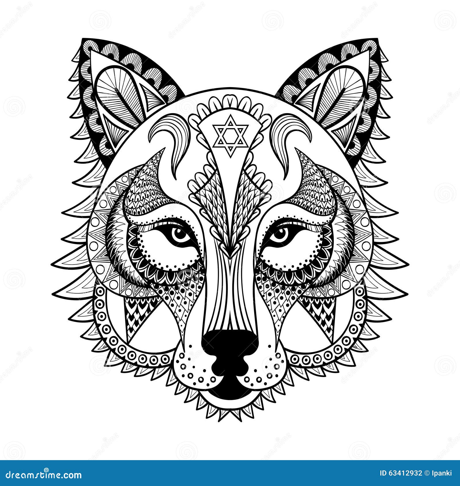 Dirigez le loup ornemental mascotte zentangled ethnique amulette masque