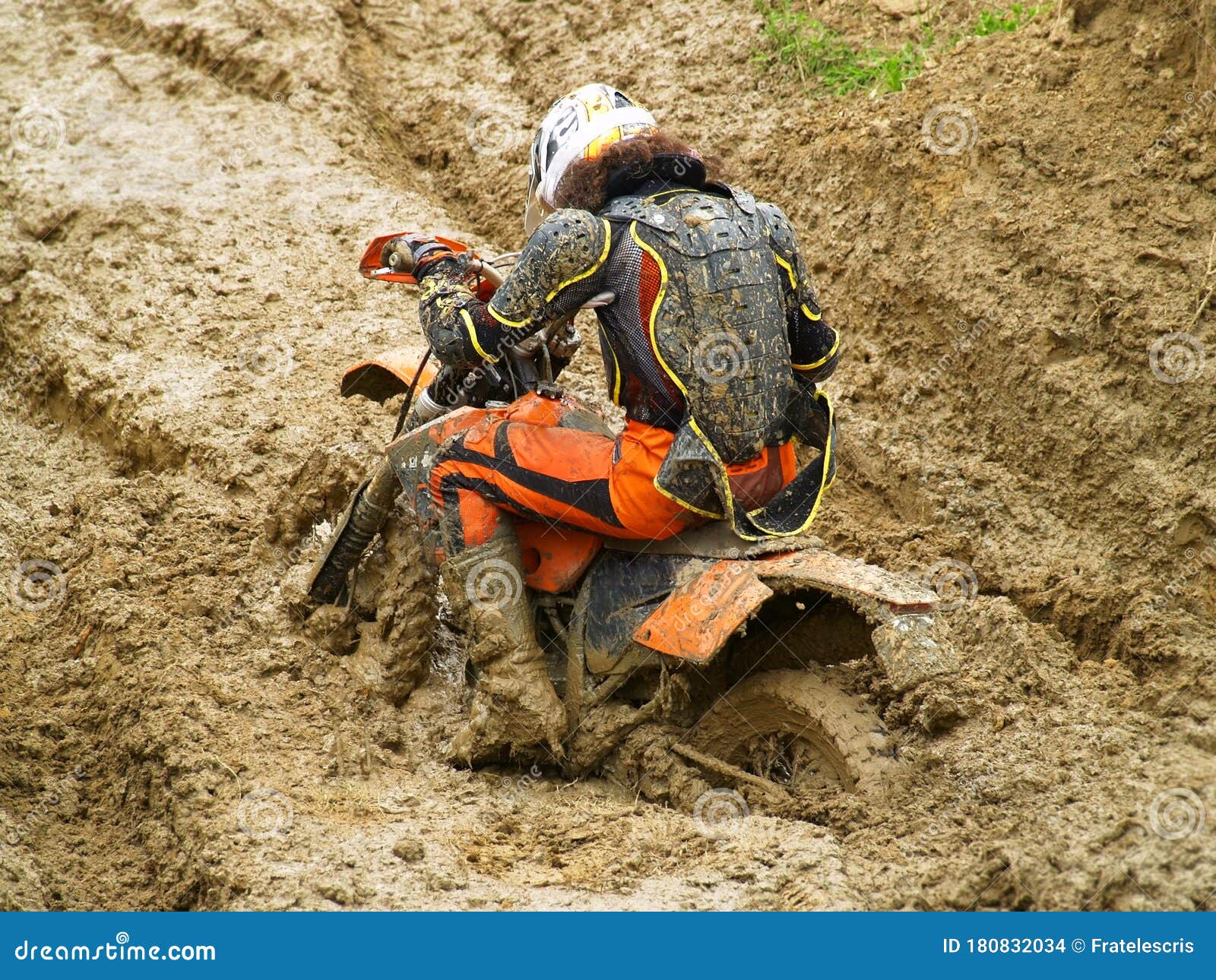 Dirt Bike Motorcyclist Stuck in the Mud KTM 450 EXC Stock Photo