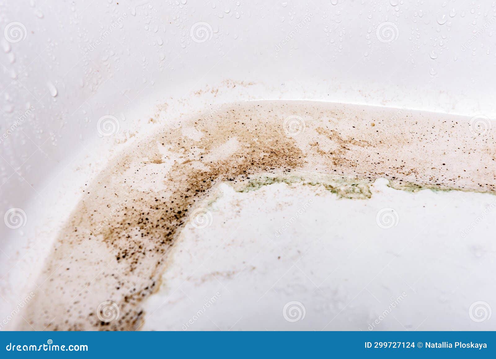 Dirty Bathtub Surface with a Metal Drain Hole. Stock Photo Image of