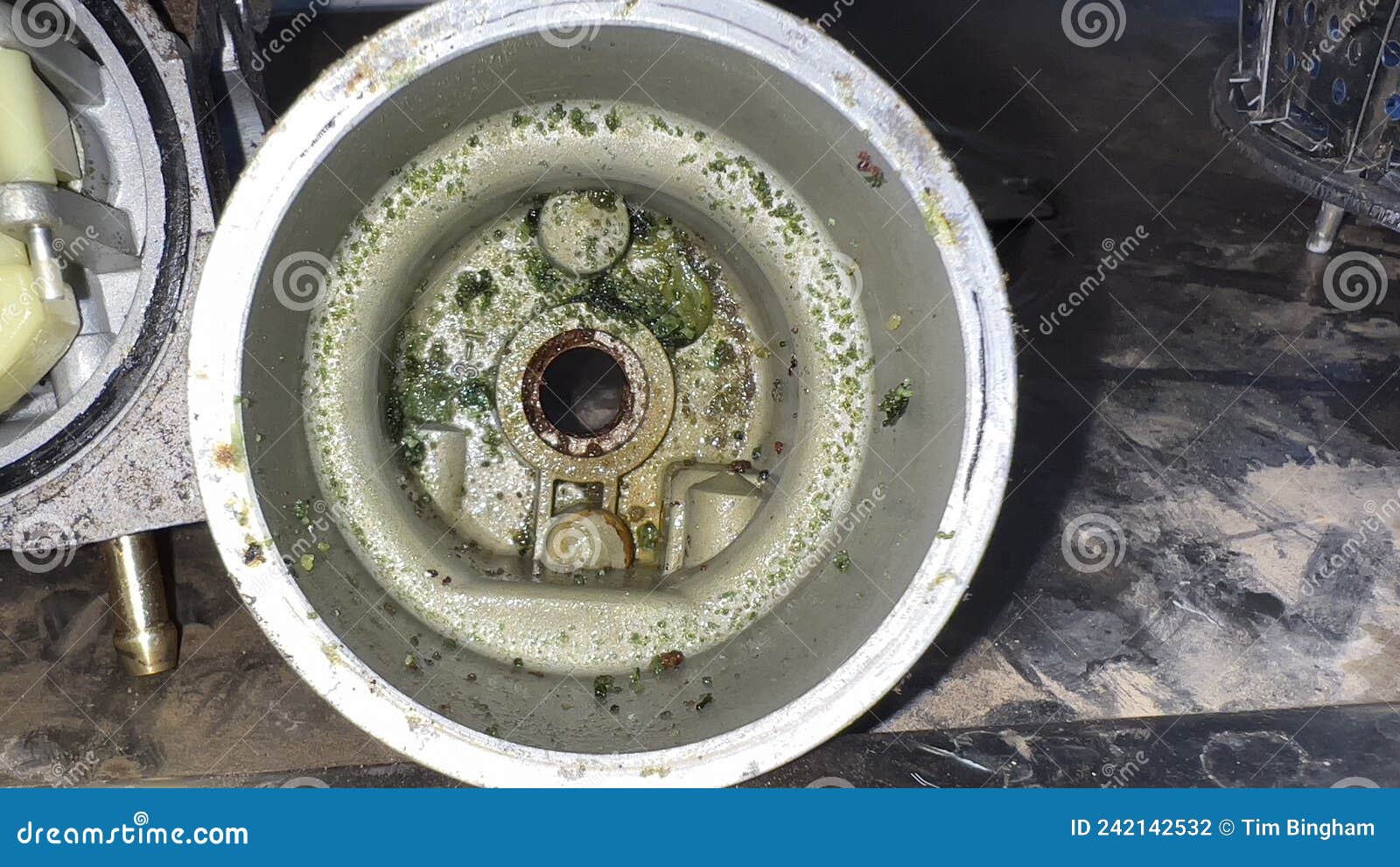 Dirty Carburetor Bowl from Top Down Stock Photo Image of grey
