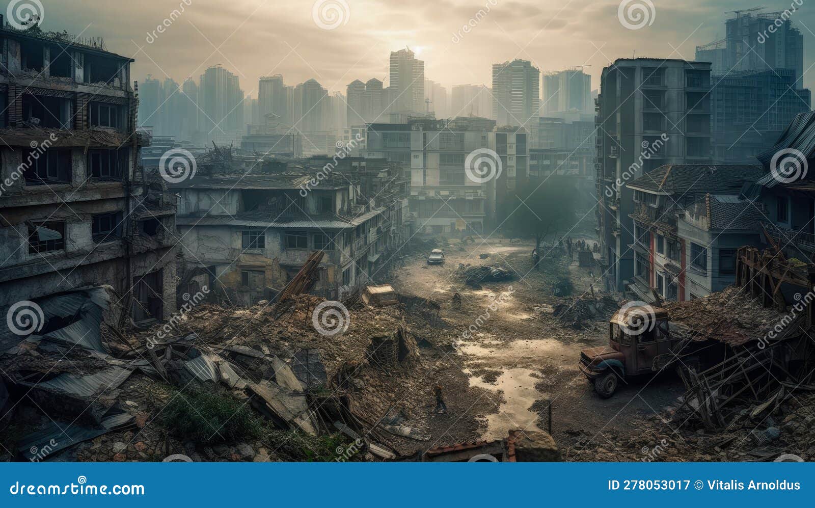 A Dirty City with Lots of Buildings and Debris. Generative AI Stock ...
