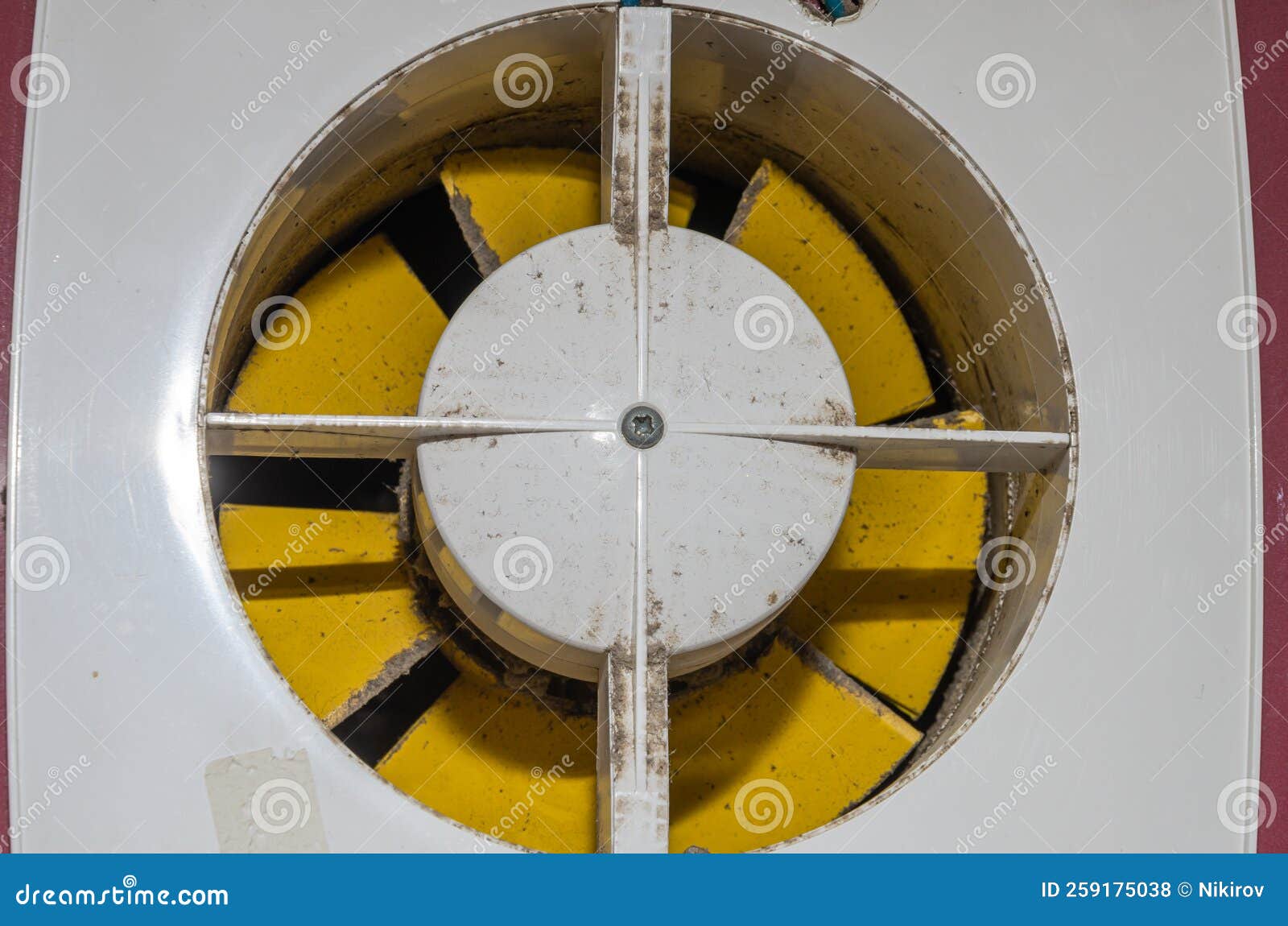 Dirty Clogged Ventilation Duct with Home Ventilation Fan Stock Photo