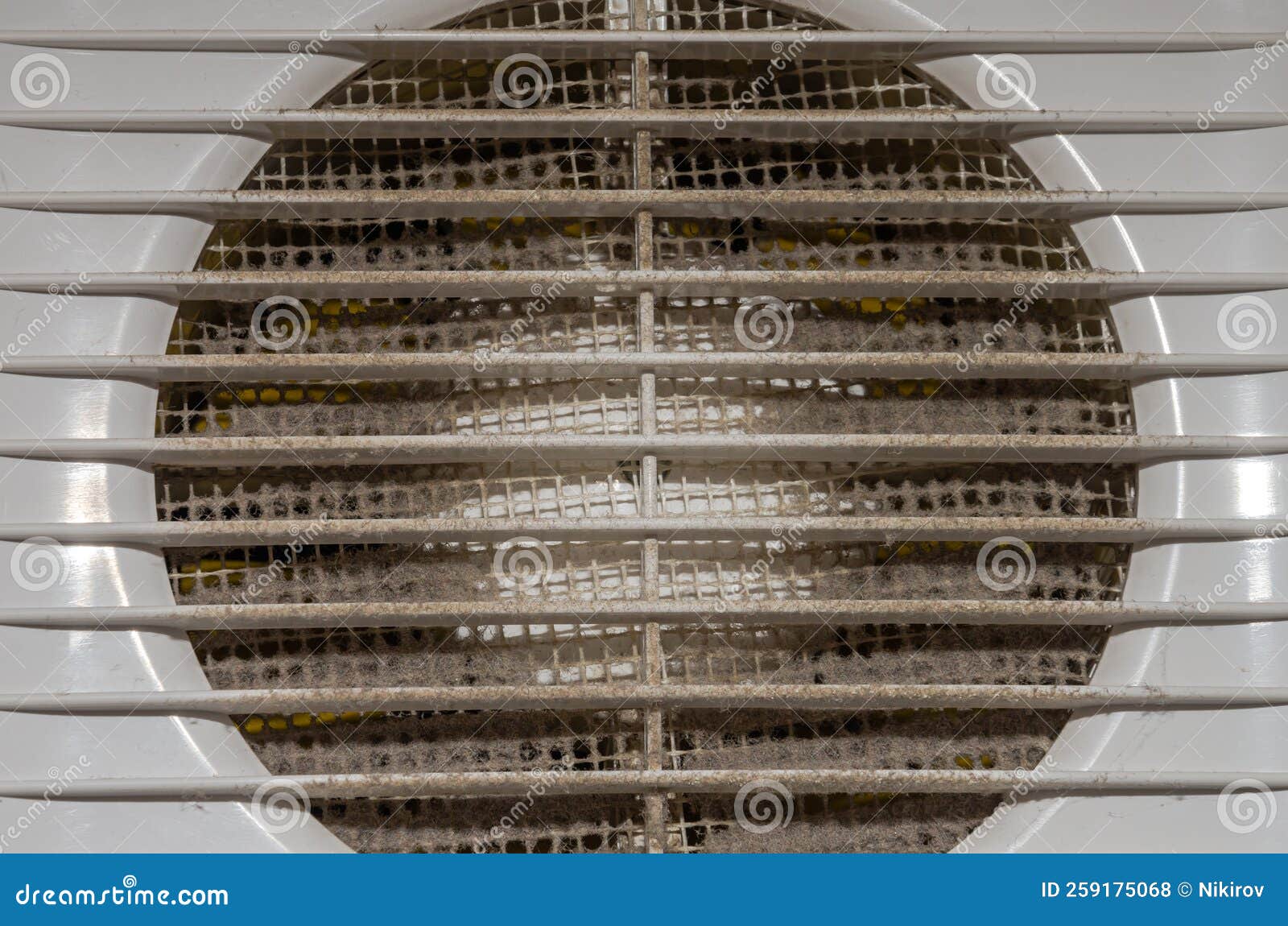 Dirty Clogged Ventilation Duct with Home Ventilation Fan Stock Photo