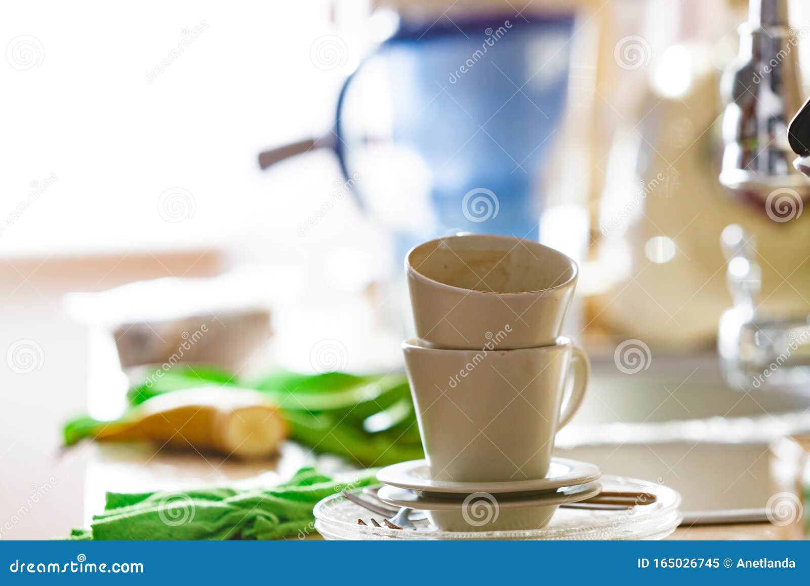 Dirty Cups after Coffee Drinking, Messy Kitchen Stock Image Image of