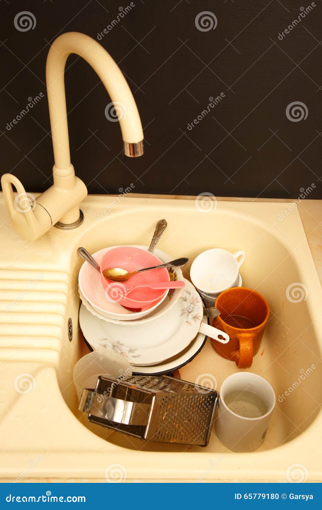 Dirty Dishes in Kitchen Sink Stock Photo Image of hygiene, cups 65779180
