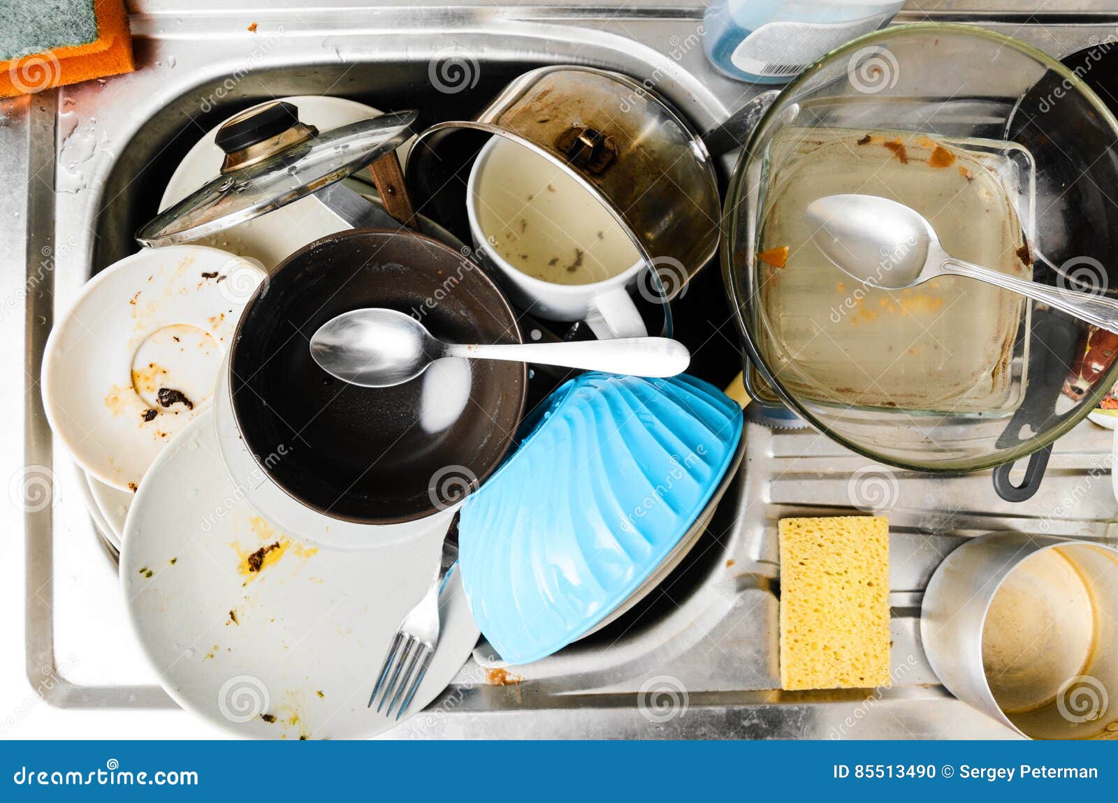 Dirty dishes in a sink stock photo. Image of filthy, faucet 85513490
