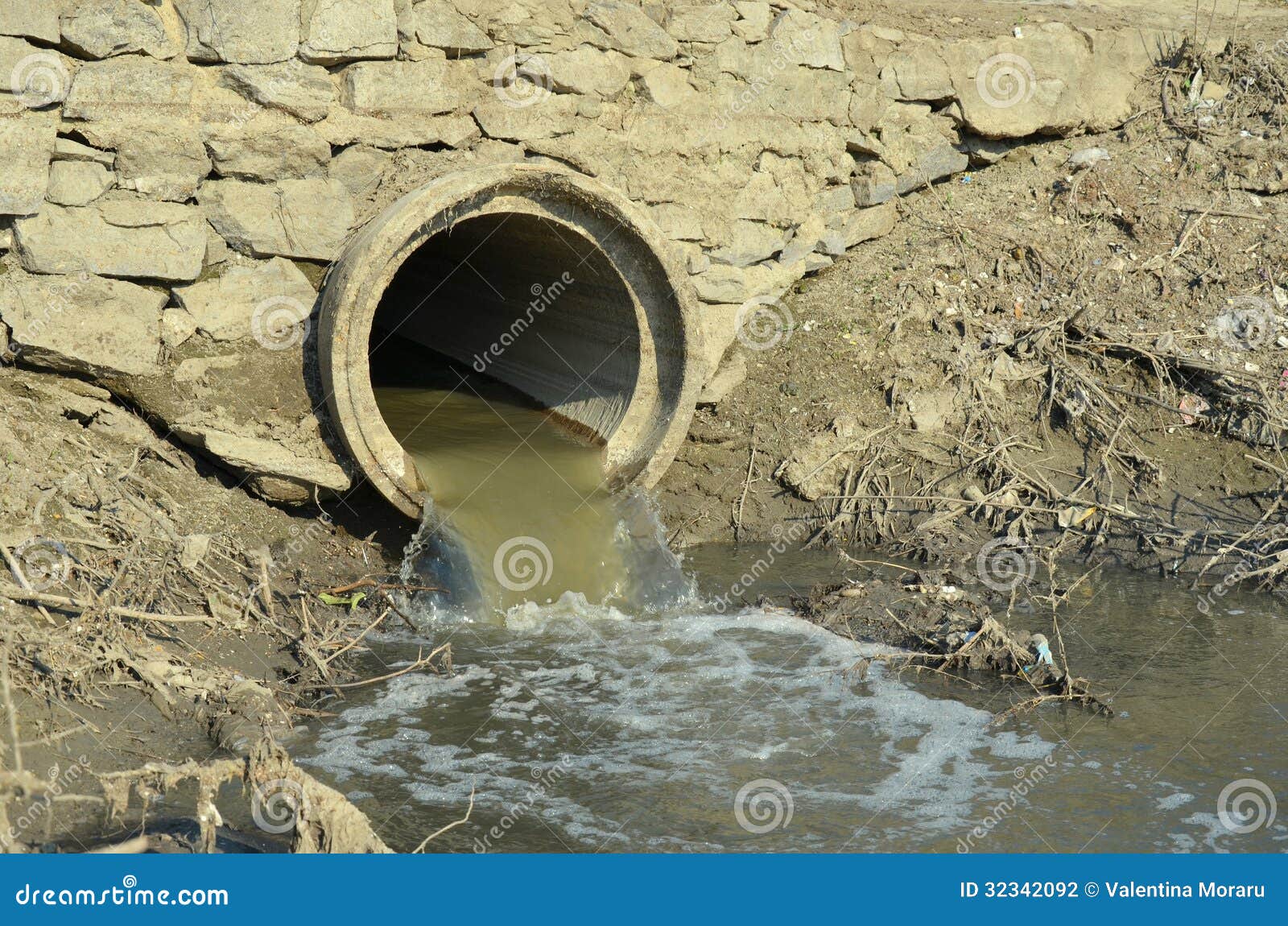 Dirty Drain, Water Pollution In River RoyaltyFree Stock Photo