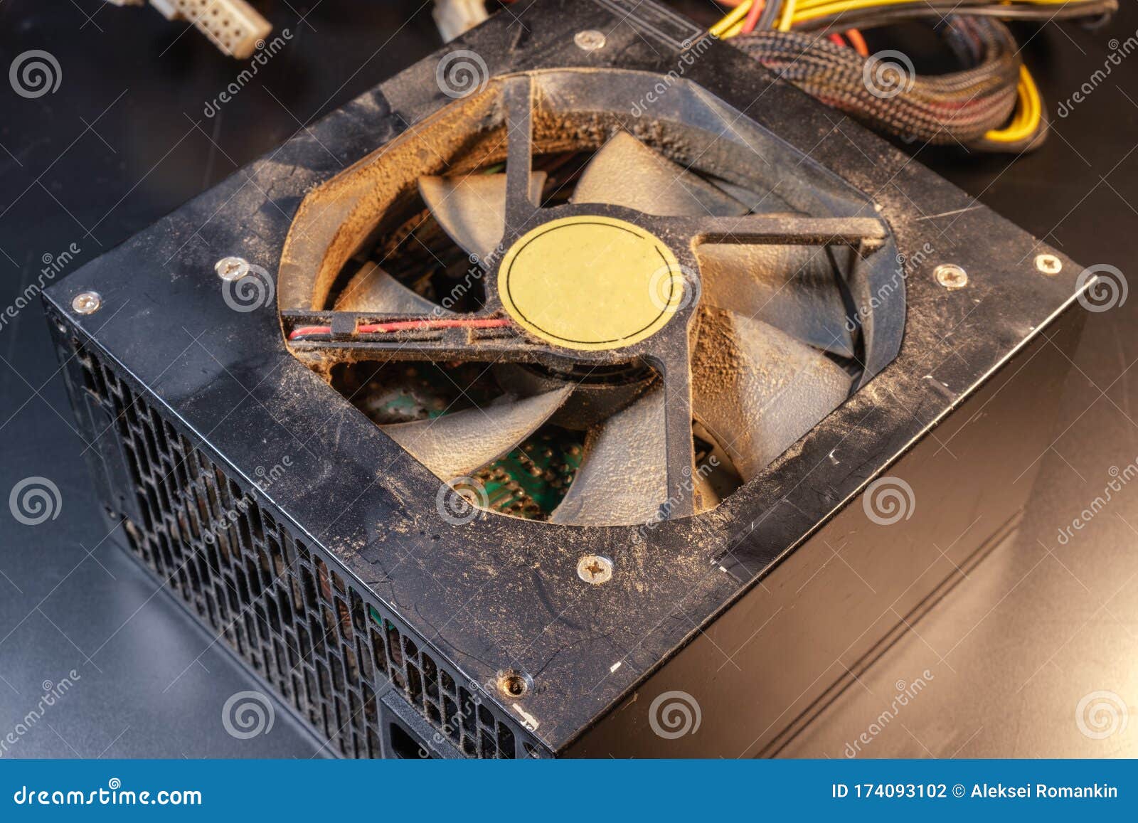 Dirty Fan Power Supply for the Computer Stock Photo Image of brush
