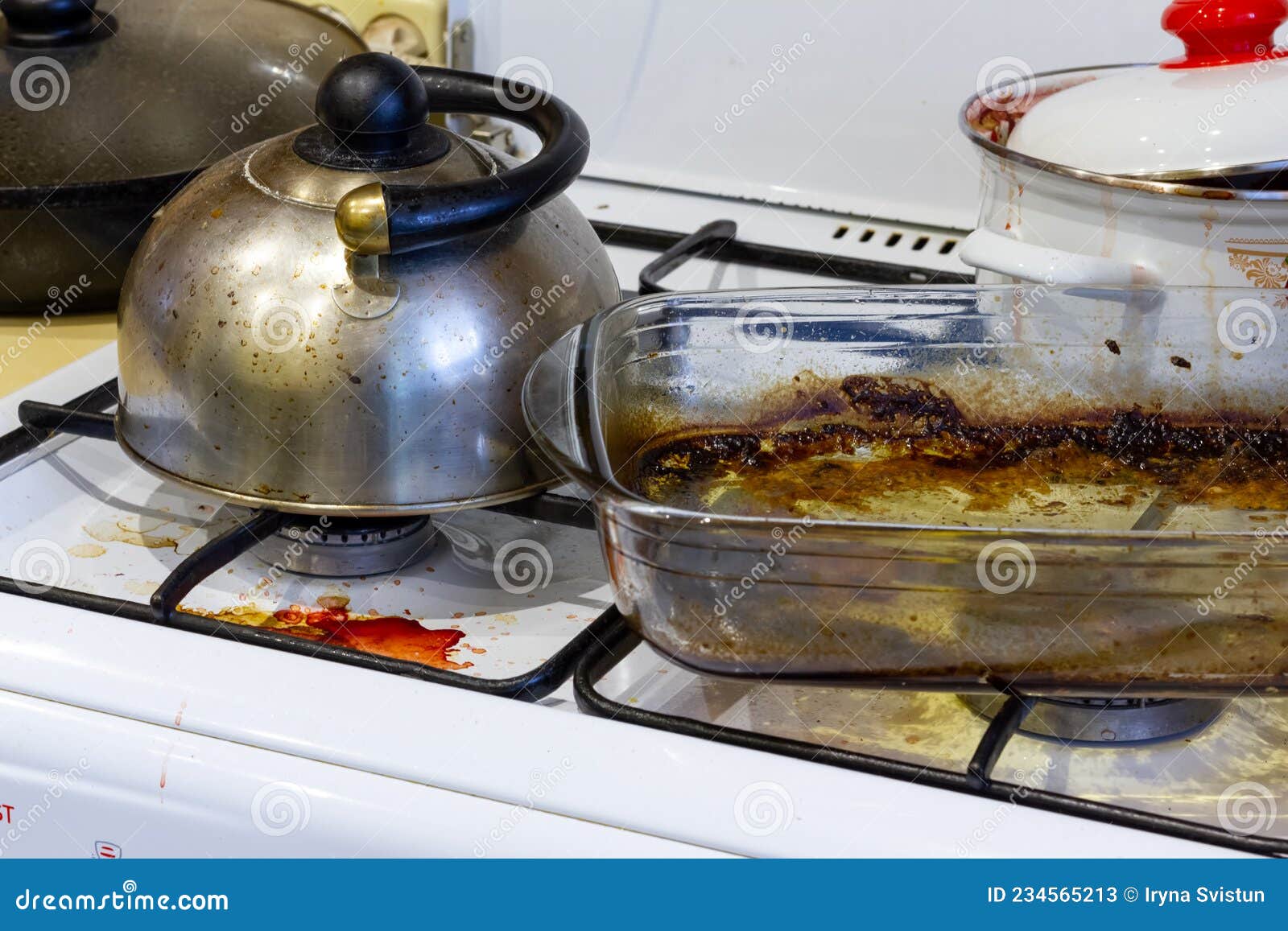 Dirty Gas Stove Stained while Cooking, a Stove in Grease. a Mess in the ...