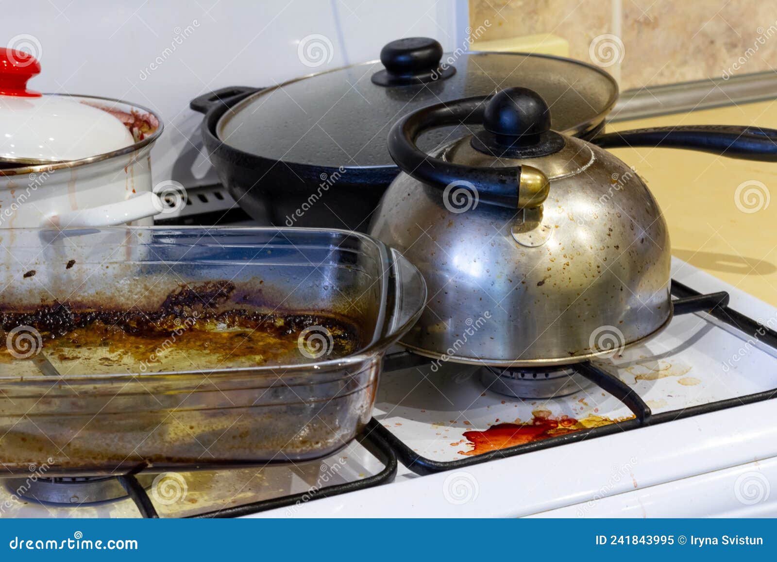 Dirty Gas Stove. Stove after Cooking. a Mess in the Kitchen Stock Image ...