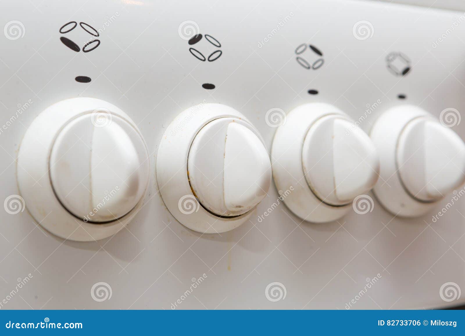 Dirty Knobs of the Gas Stove in Home Kitchen Stock Photo Image of
