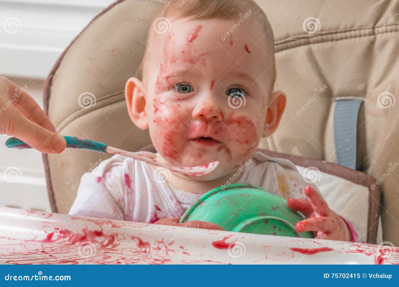 Dirty and Messy Baby is Eating from Bowl Stock Image Image of bowl