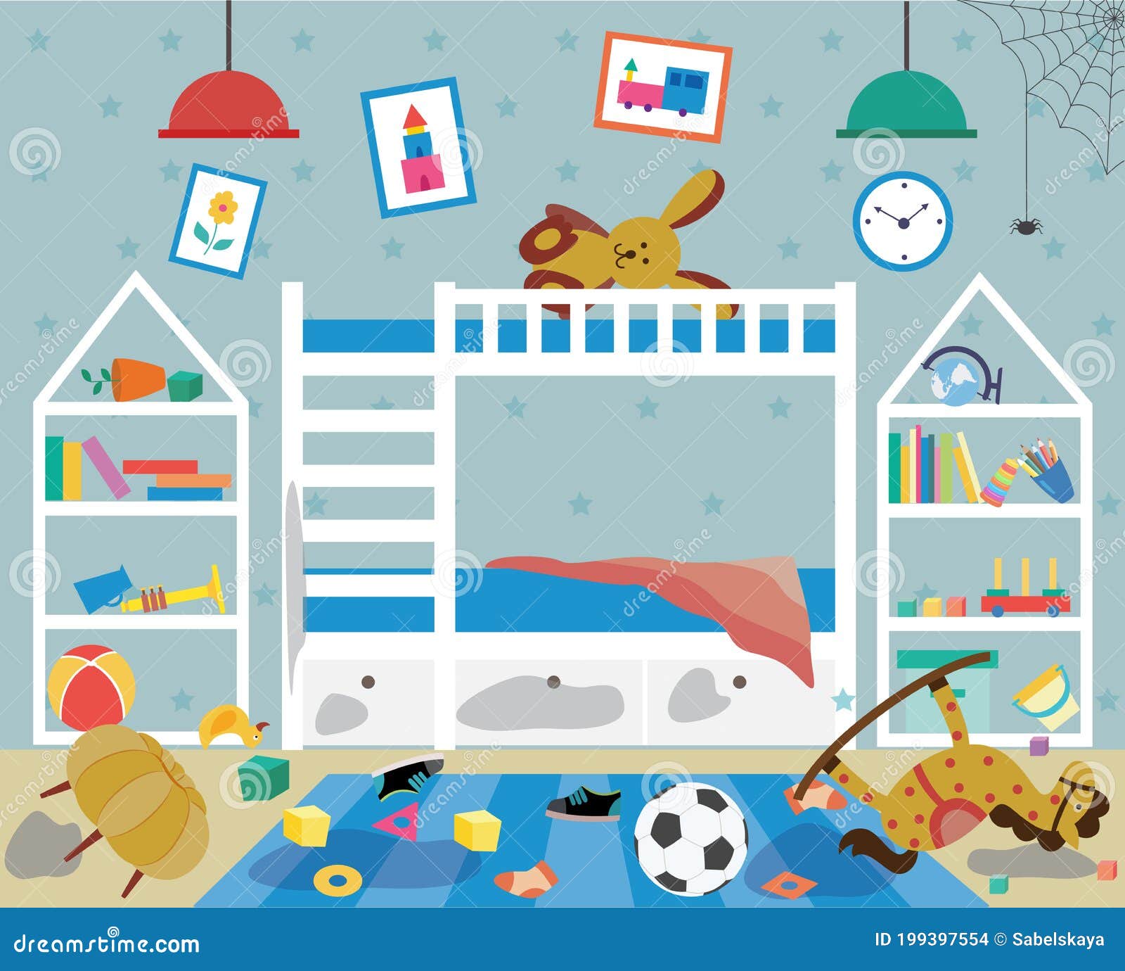 Dirty Messy Childrens Room With Scattered Things Flat Vector