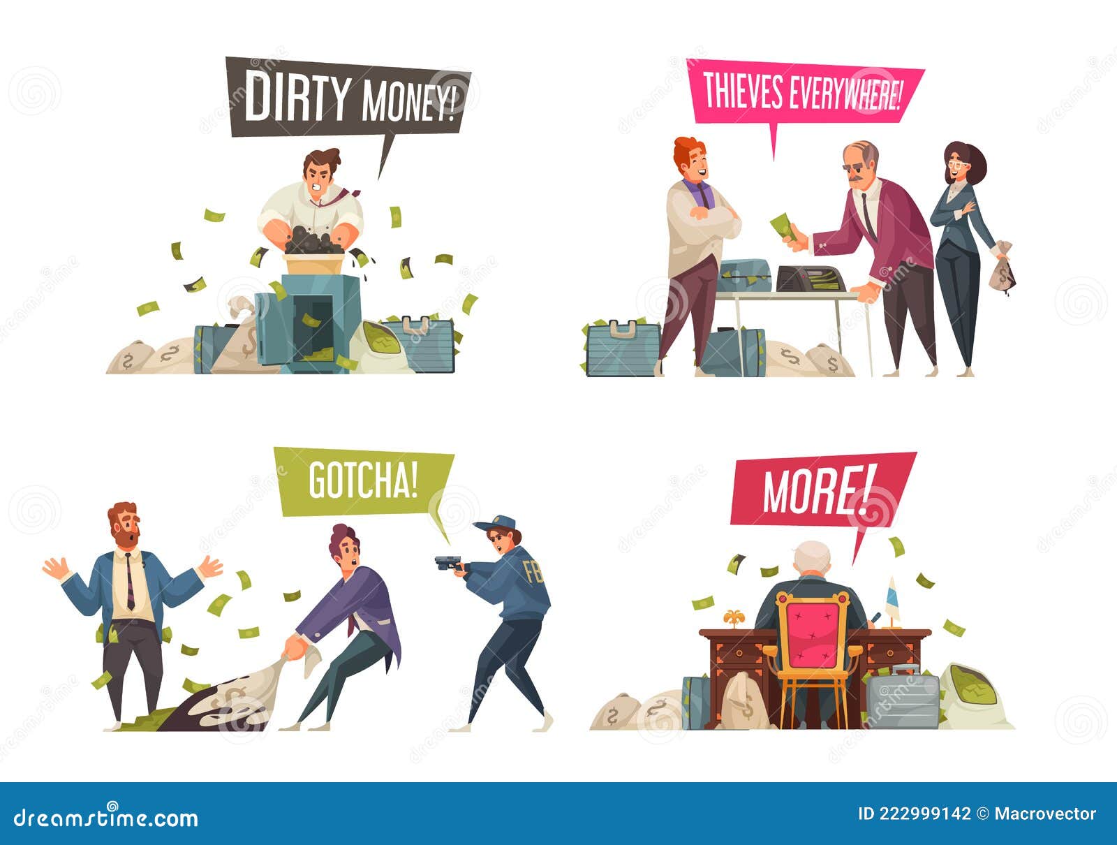 Dirty Money Cartoon Compositions Stock Vector Illustration of fraud