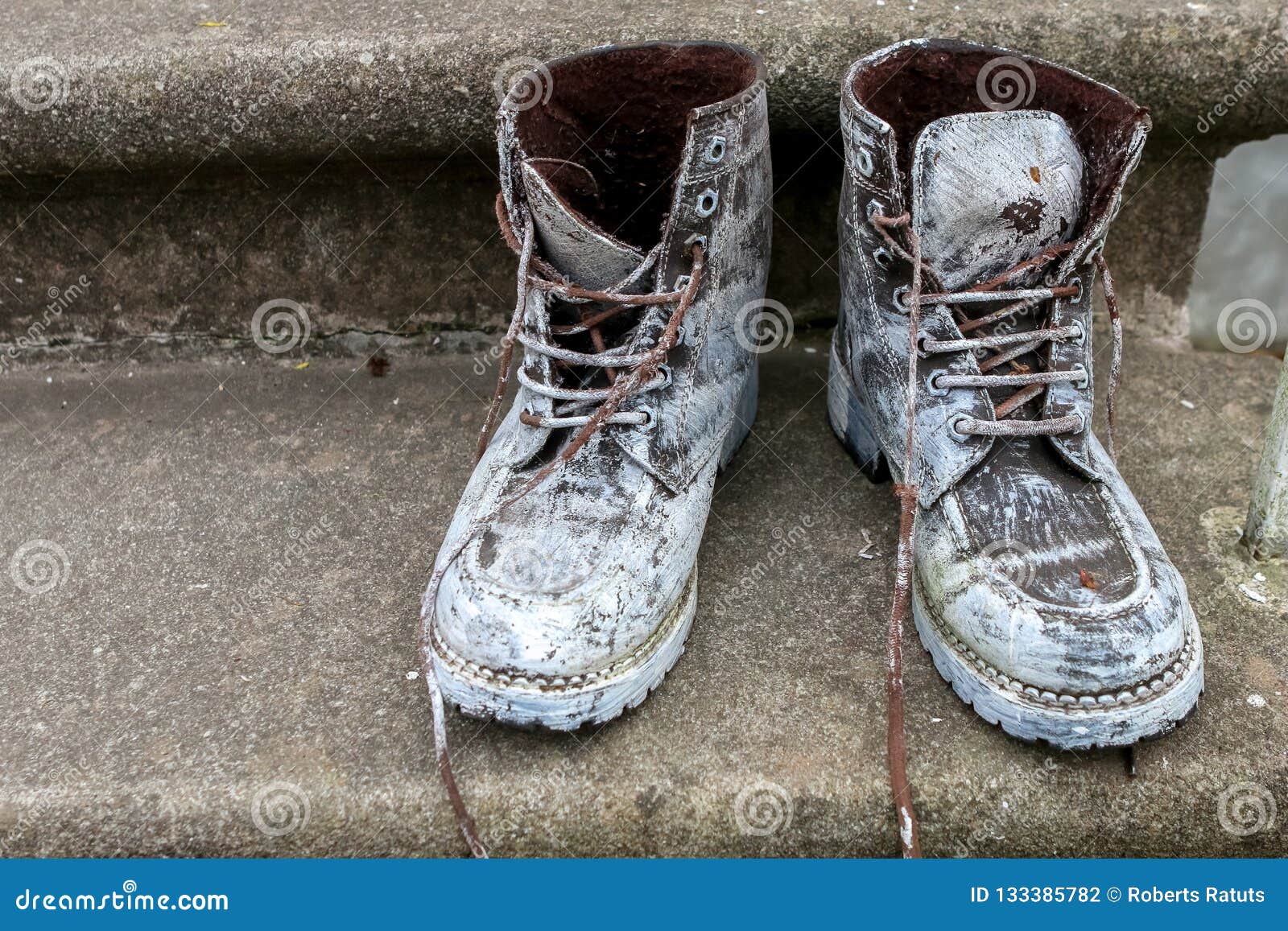 Dirty Old Workboots on Stairs Stock Photo Image of used, work 133385782