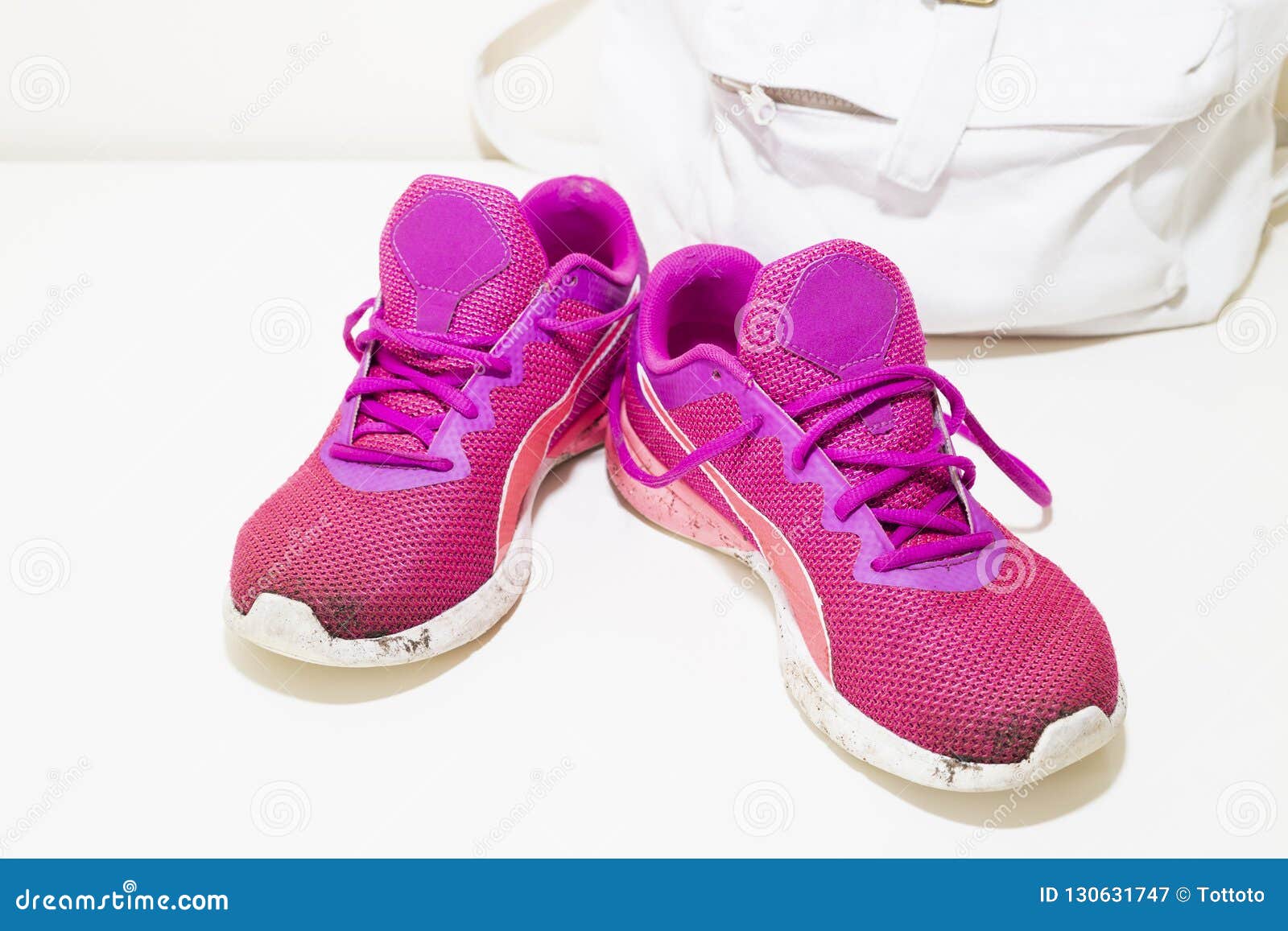 Dirty Pink Sneakers and White Backpack Stock Image - Image of fashion ...