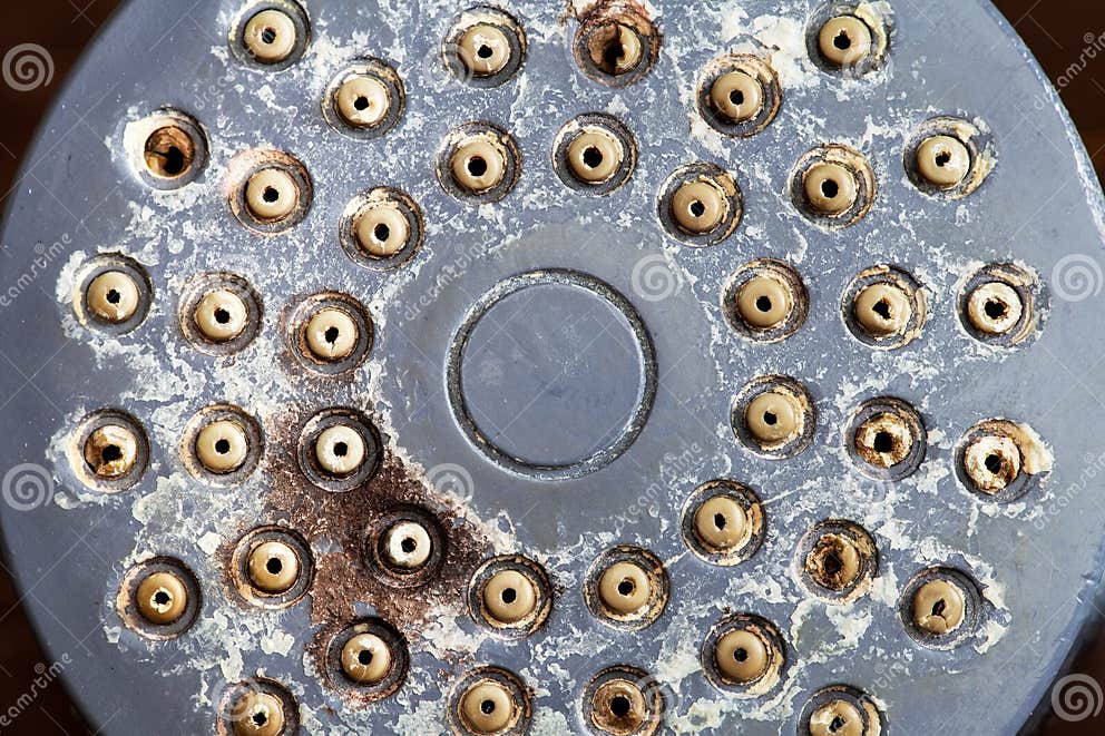 Dirty Shower Head with Limescales and Black Mold Stock Image Image of