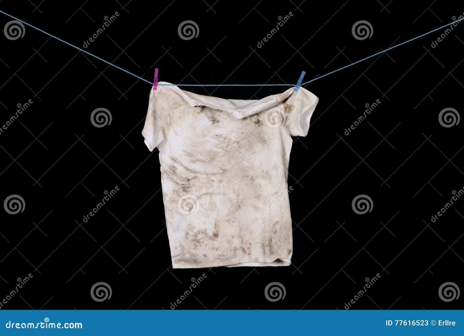 Dirty T-shirt Hanging on Blue Rope with Pegs Stock Image - Image of cord,  rope: 77616523