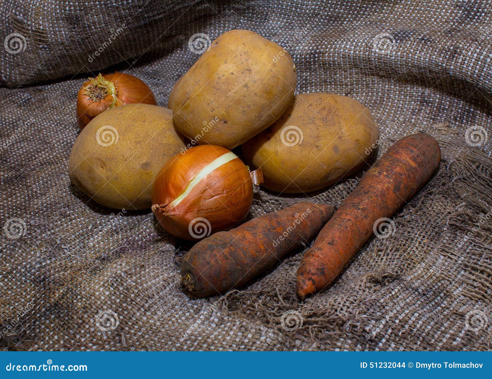 Dirty vegetables on burlap stock photo. Image of agriculture 51232044