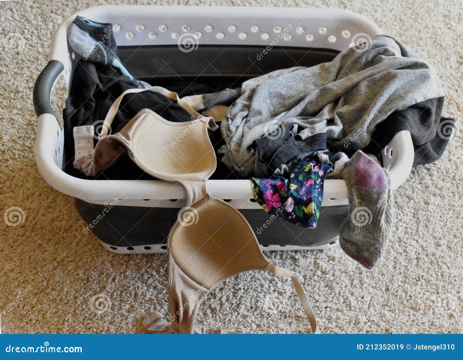 Dirty Women`s Laundry in Basket Stock Image - Image of chores
