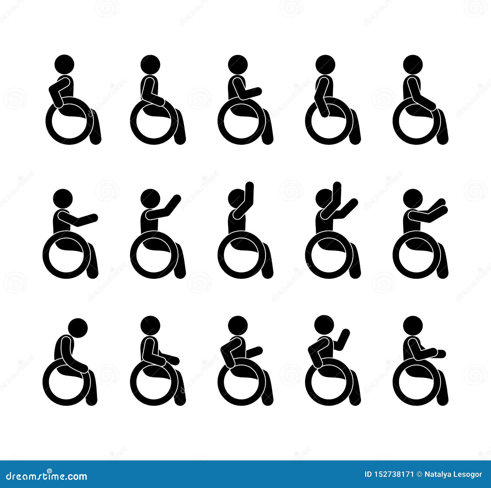 Disabled and Handicapped Set with People in Wheelchairs Stock Vector