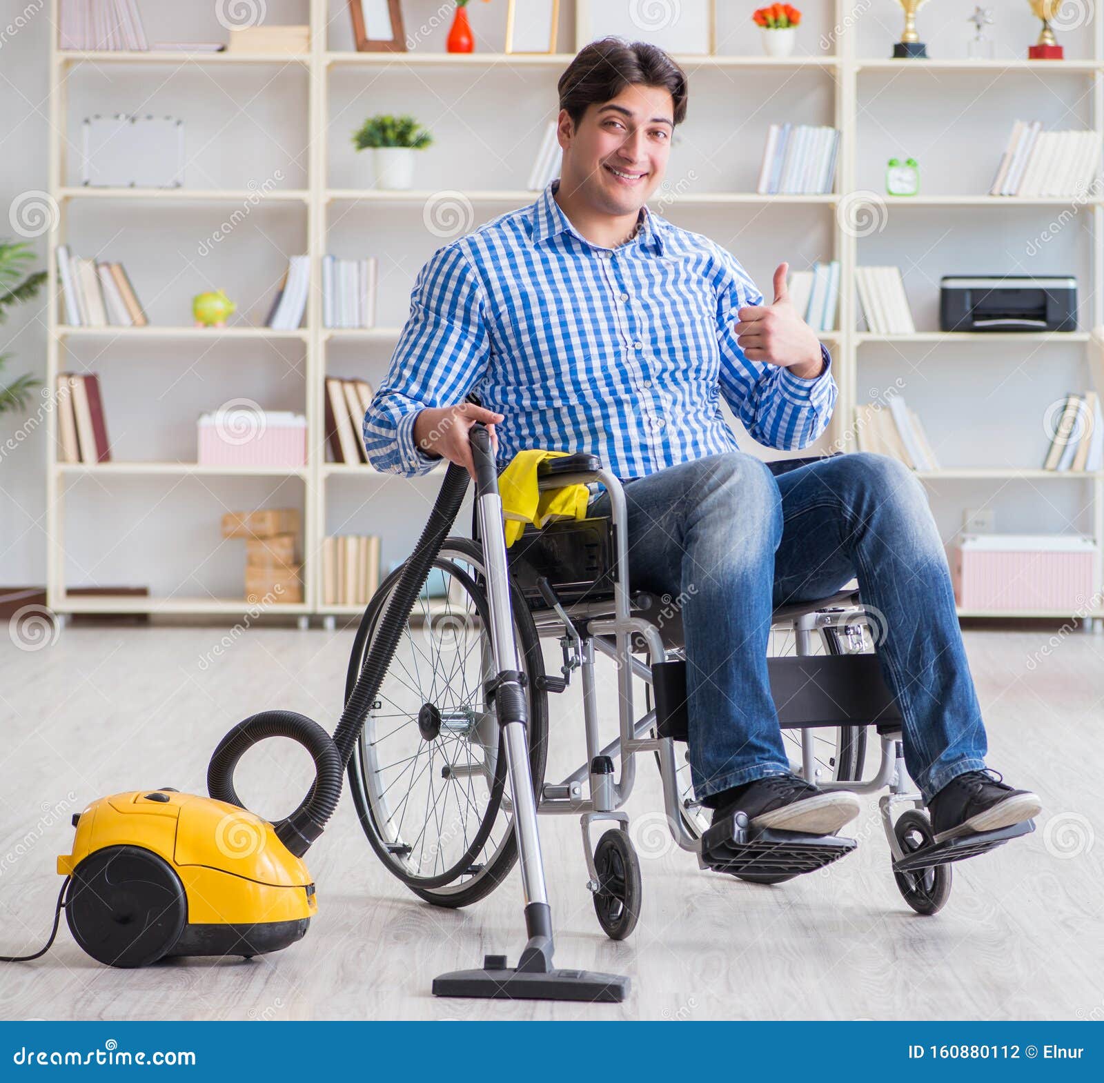 Disabled Man Cleaning Home with Vacuum Cleaner Stock Photo Image of