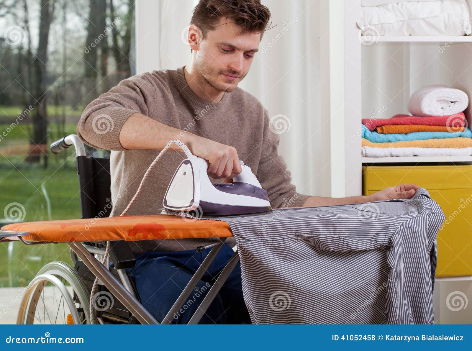 Disabled Man during Ironing Stock Photo Image of healthcare, housework 41052458