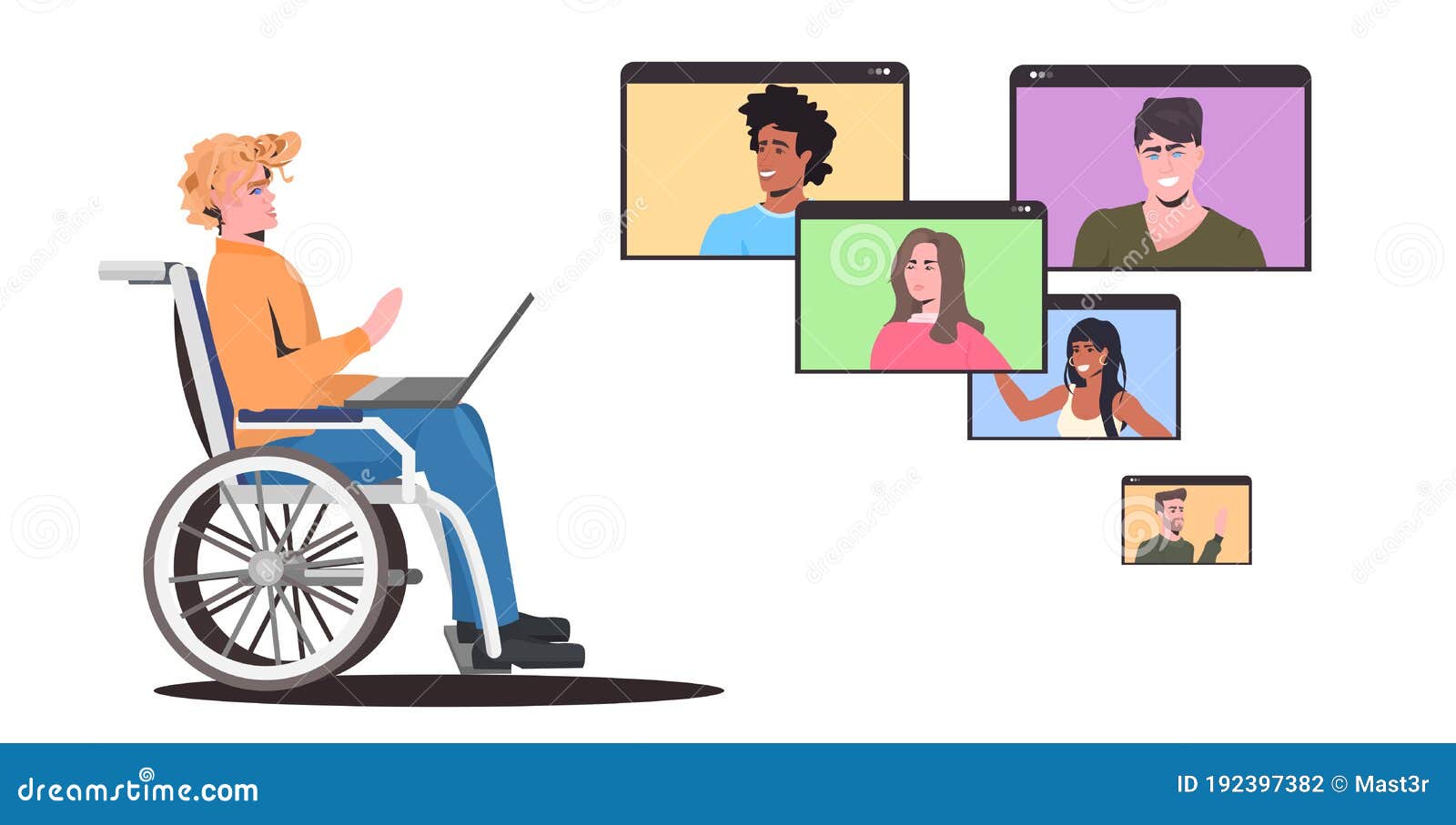 Disabled Man Wheelchair Chatting With Friends In Web ...