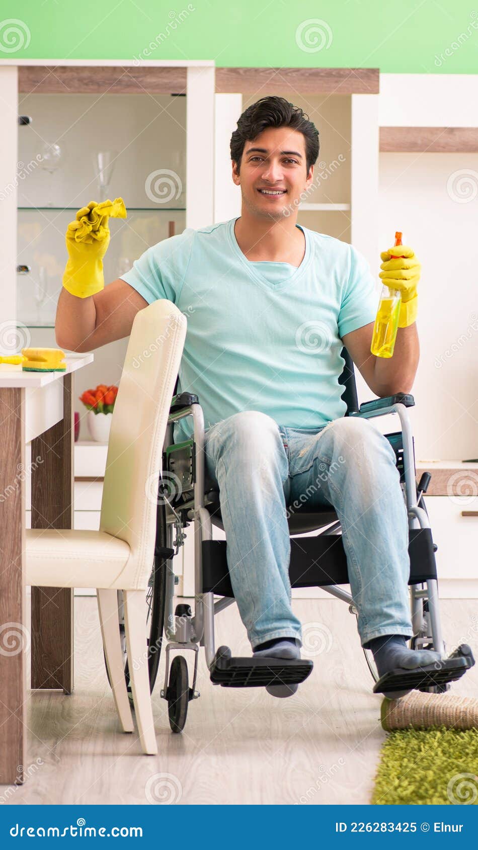 Disabled Man on Wheelchair Cleaning House Stock Image Image of dusty
