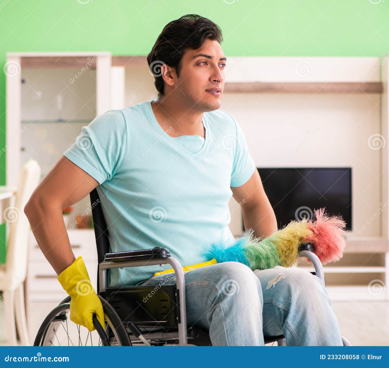 Disabled Man on Wheelchair Cleaning House Stock Photo Image of equal