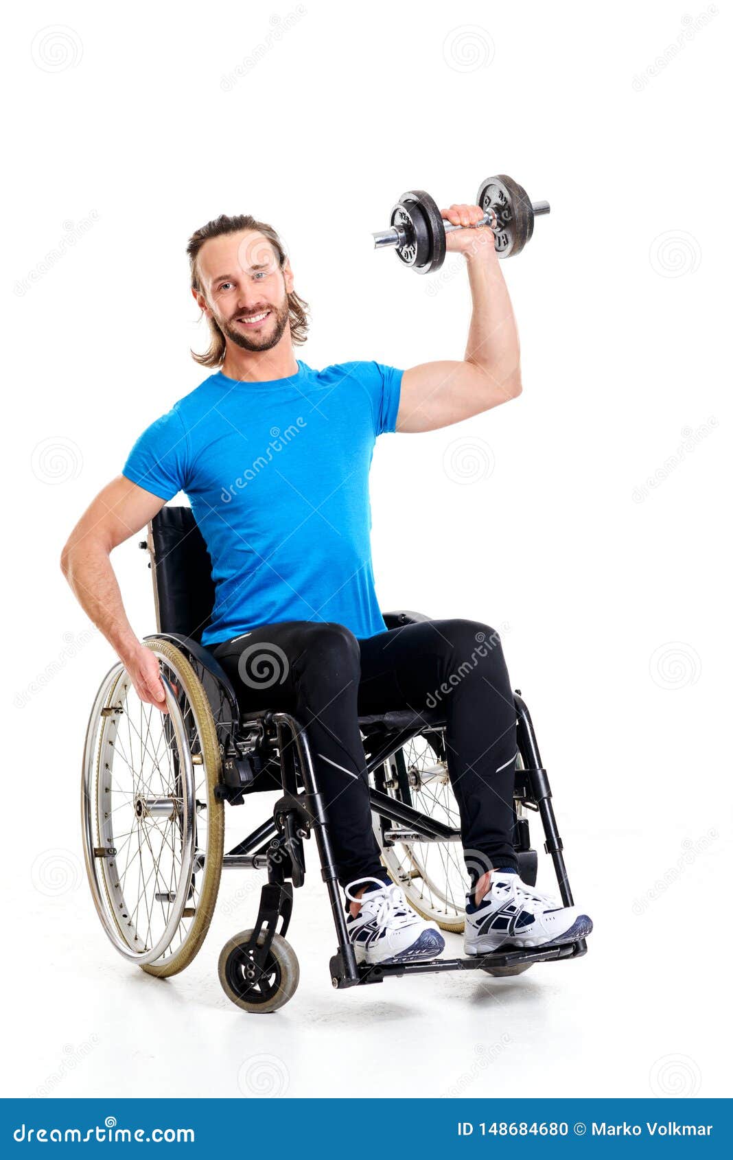Disabled Man in Wheelchair Train with Bar-bell Stock Photo - Image of ...
