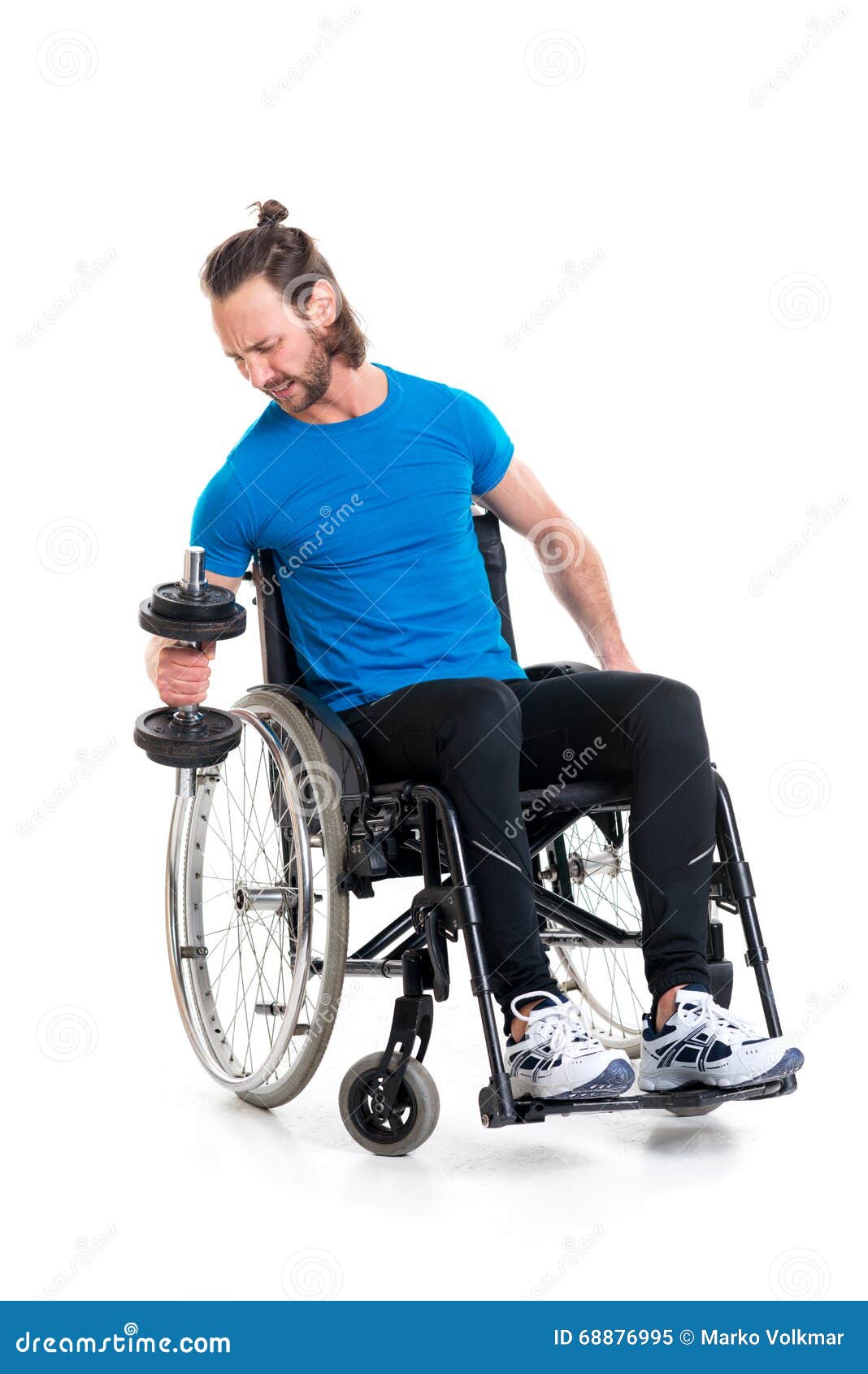 Disabled Man in Wheelchair Train with Bar-bell Stock Image - Image of ...