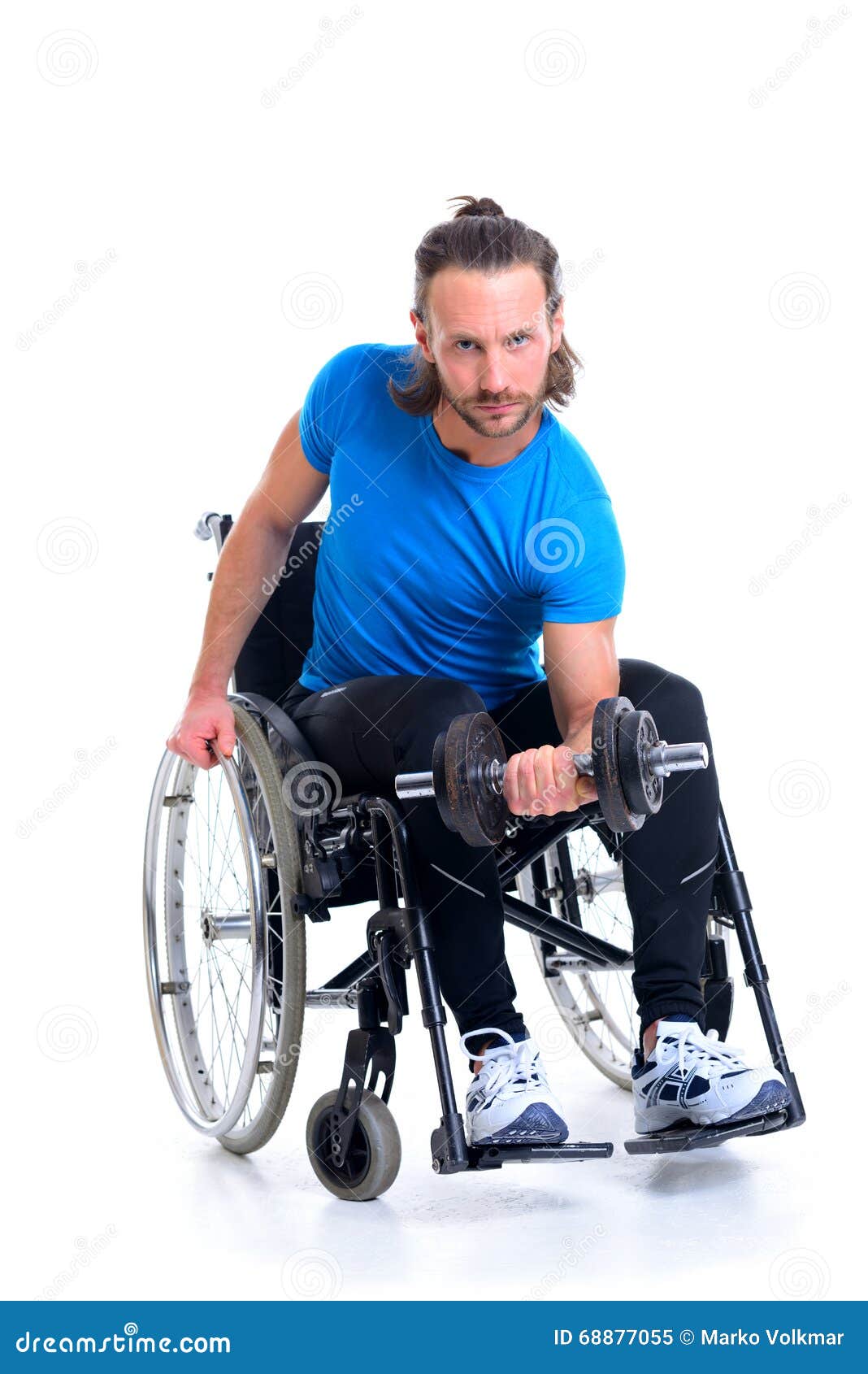 Disabled Man in Wheelchair Train with Bar-bell Stock Image - Image of ...