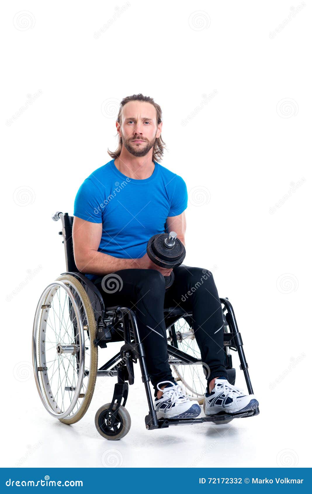 Disabled Man in Wheelchair Train with Bar-bell Stock Photo - Image of ...