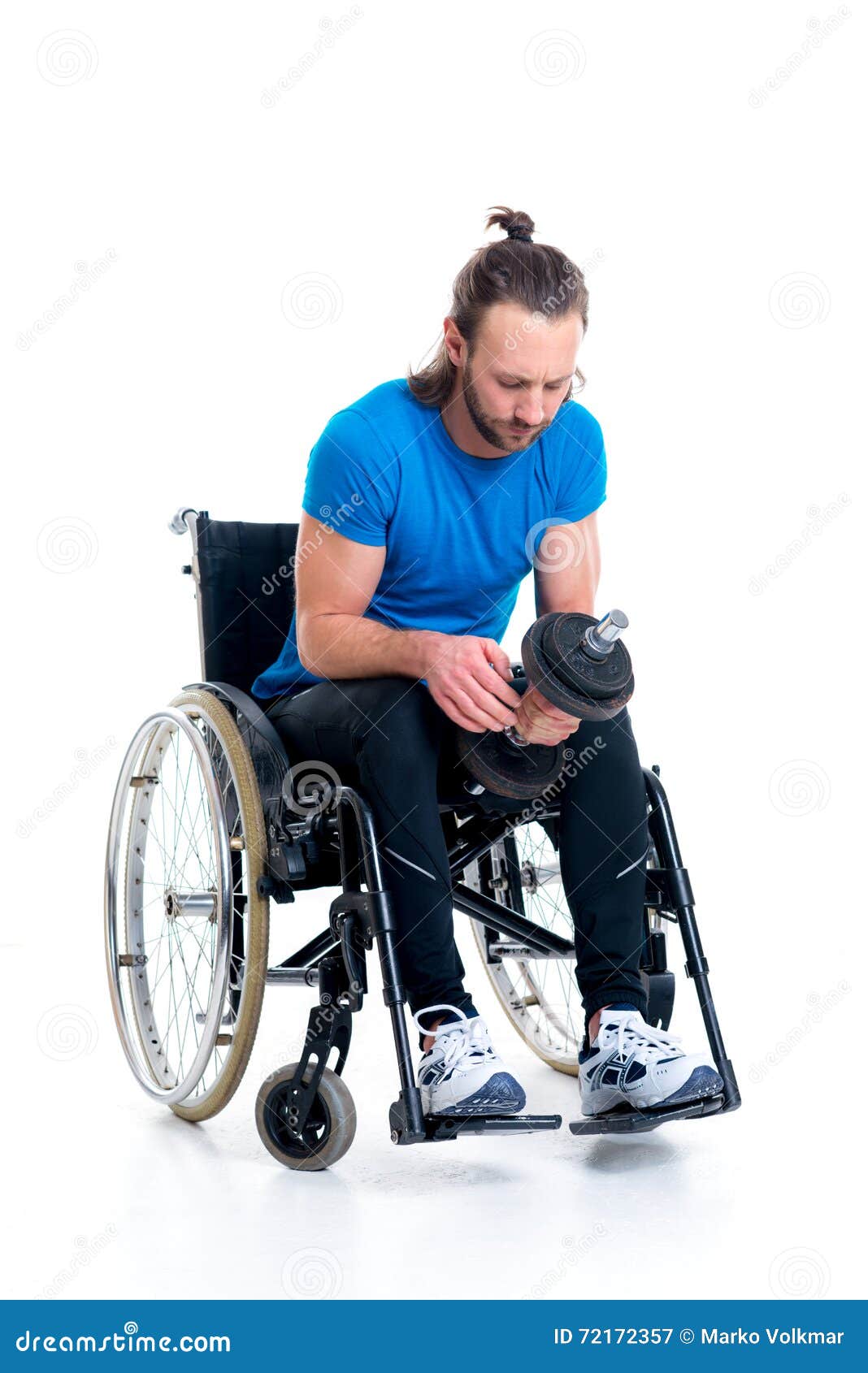 Disabled Man in Wheelchair Train with Bar-bell Stock Image - Image of ...