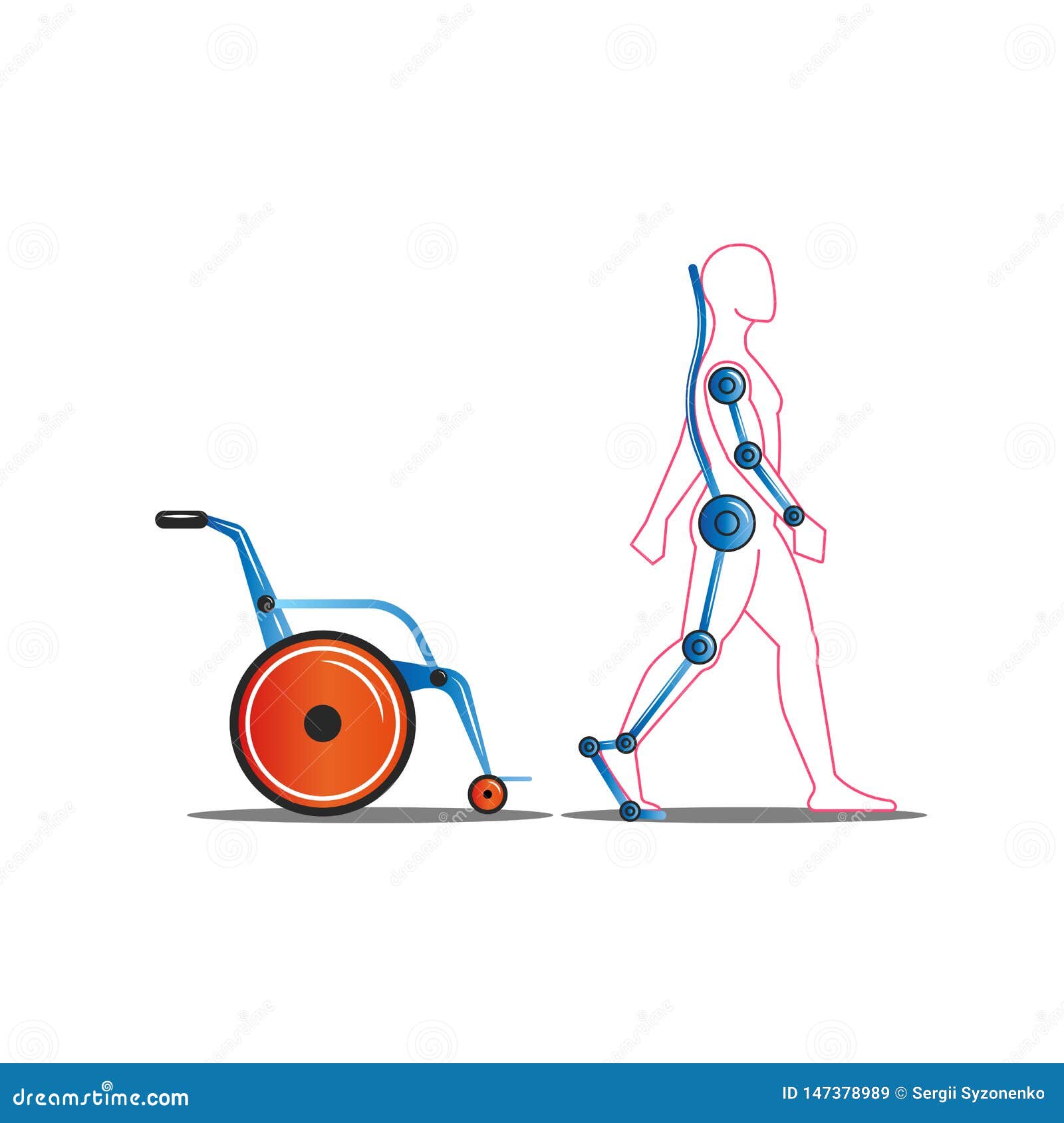 disabled person getting out of a wheelchair using an exoskeleton concept  , medical servo technology for people