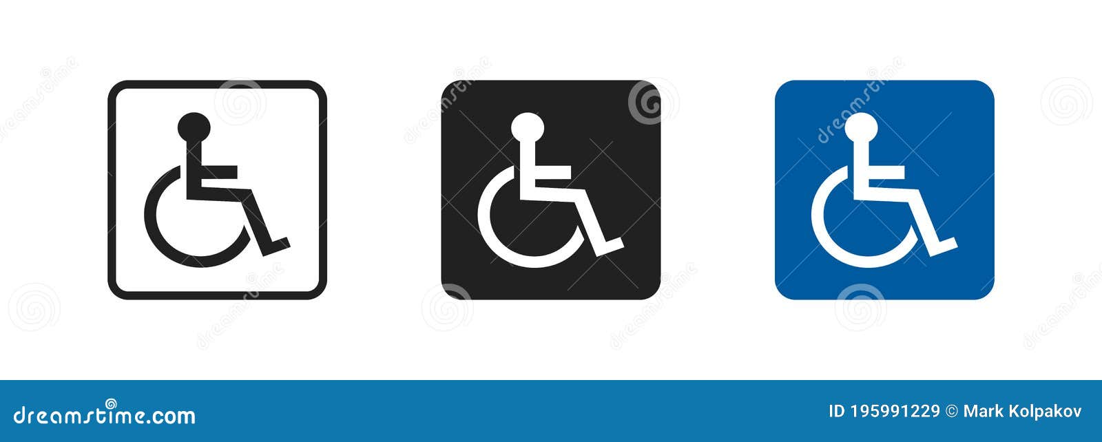disabled set  icon in flat style. handicap line . disable blue logo