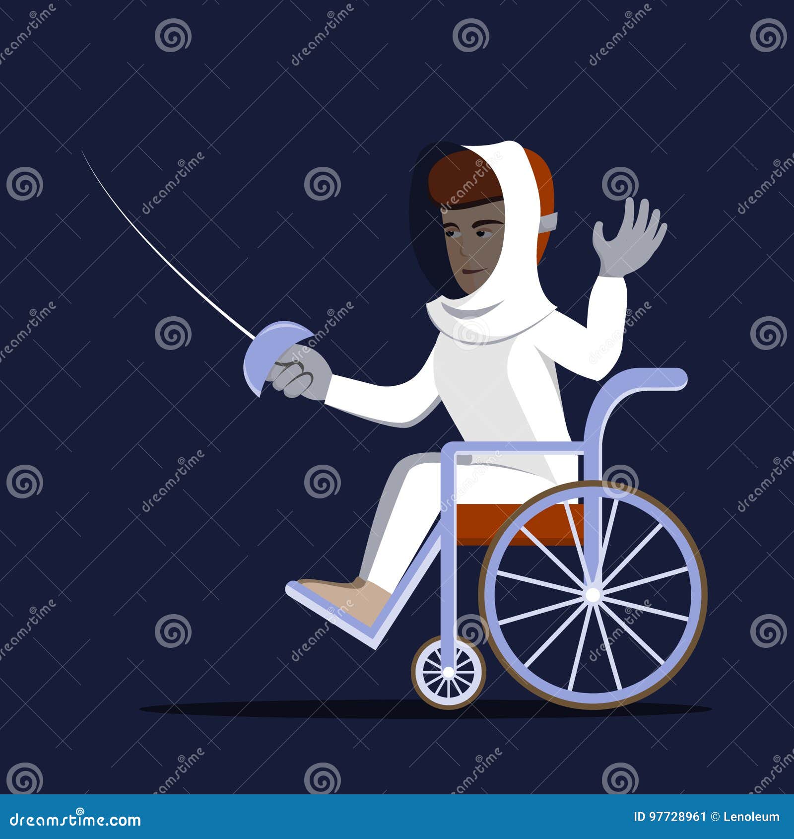 disabled swordman in wheelchair holding a rapier