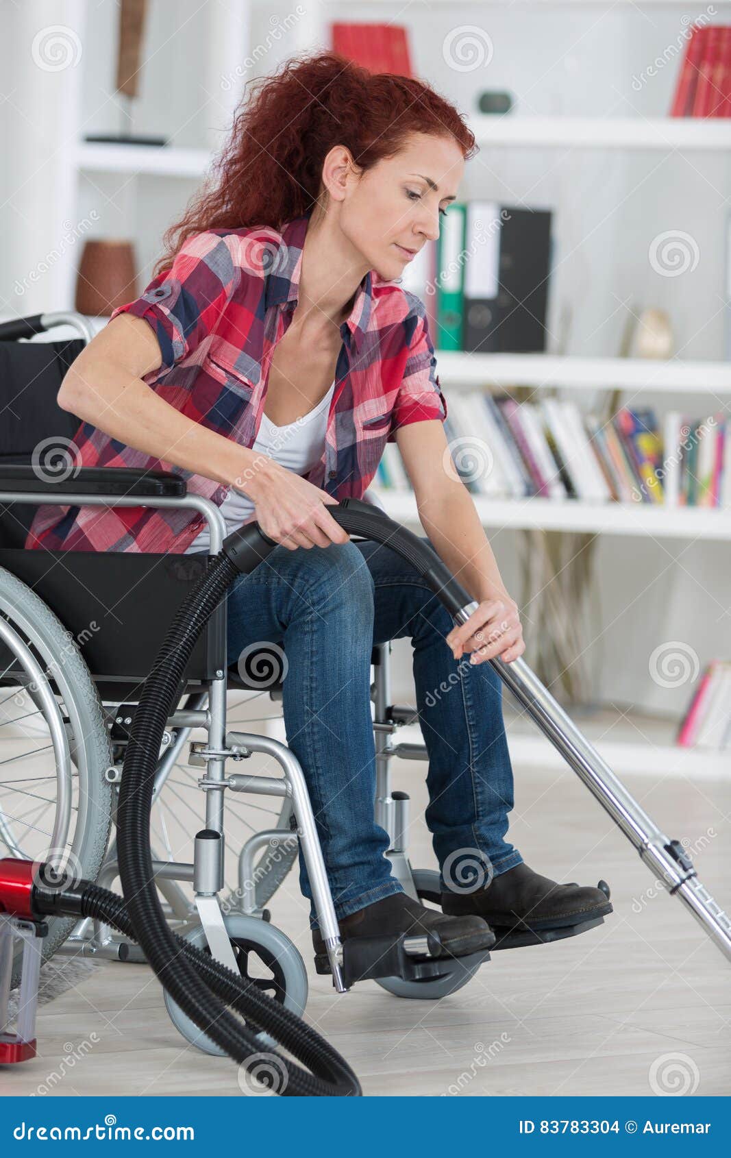 Disabled Woman Using Vacuum Cleaner Stock Photo Image of male