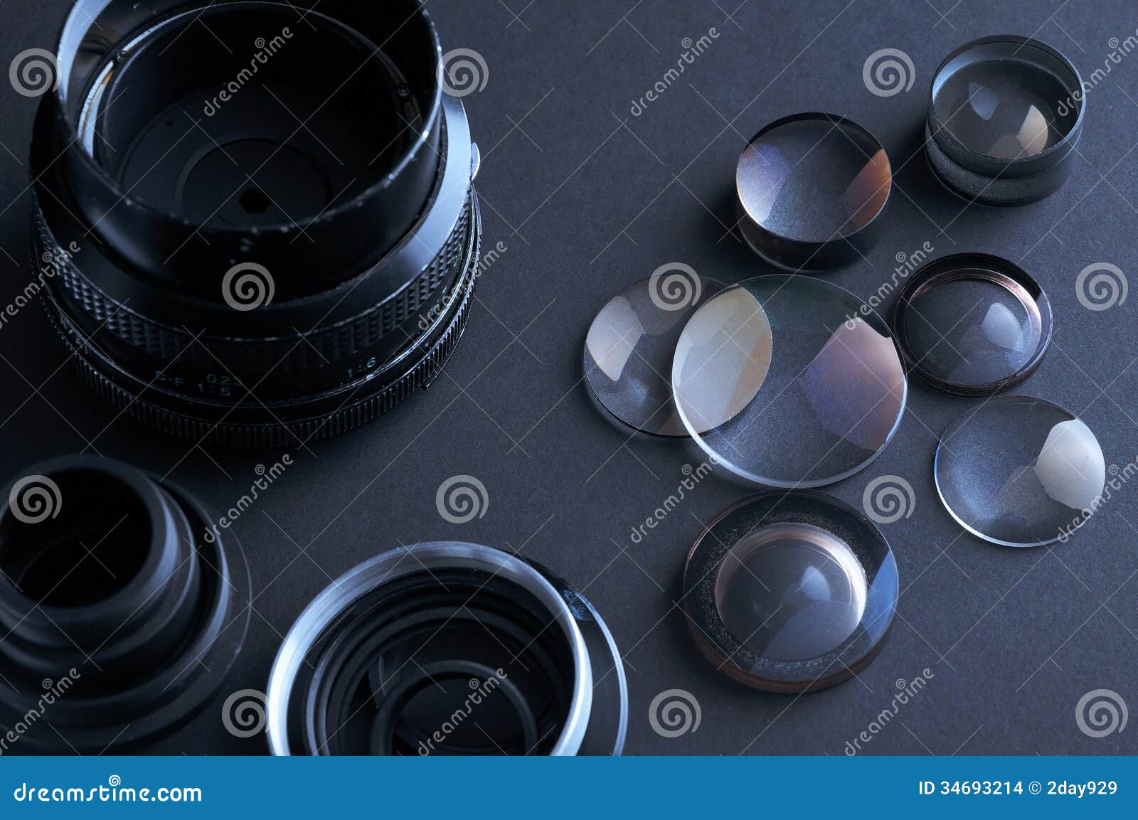 disassembled camera lenses