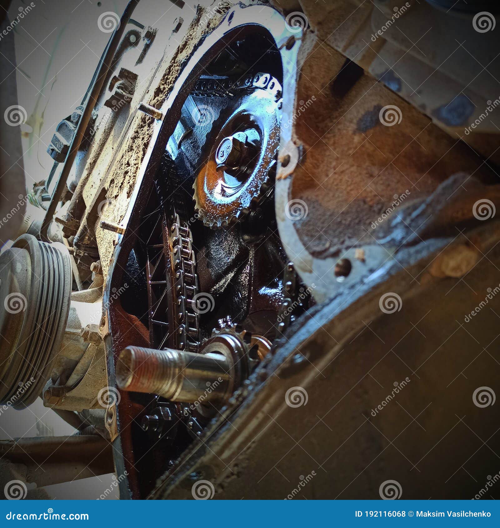 Disassembled Front Part Of The Engine Of A Fourwheel Drive Car, Visible Elements Of The Gas