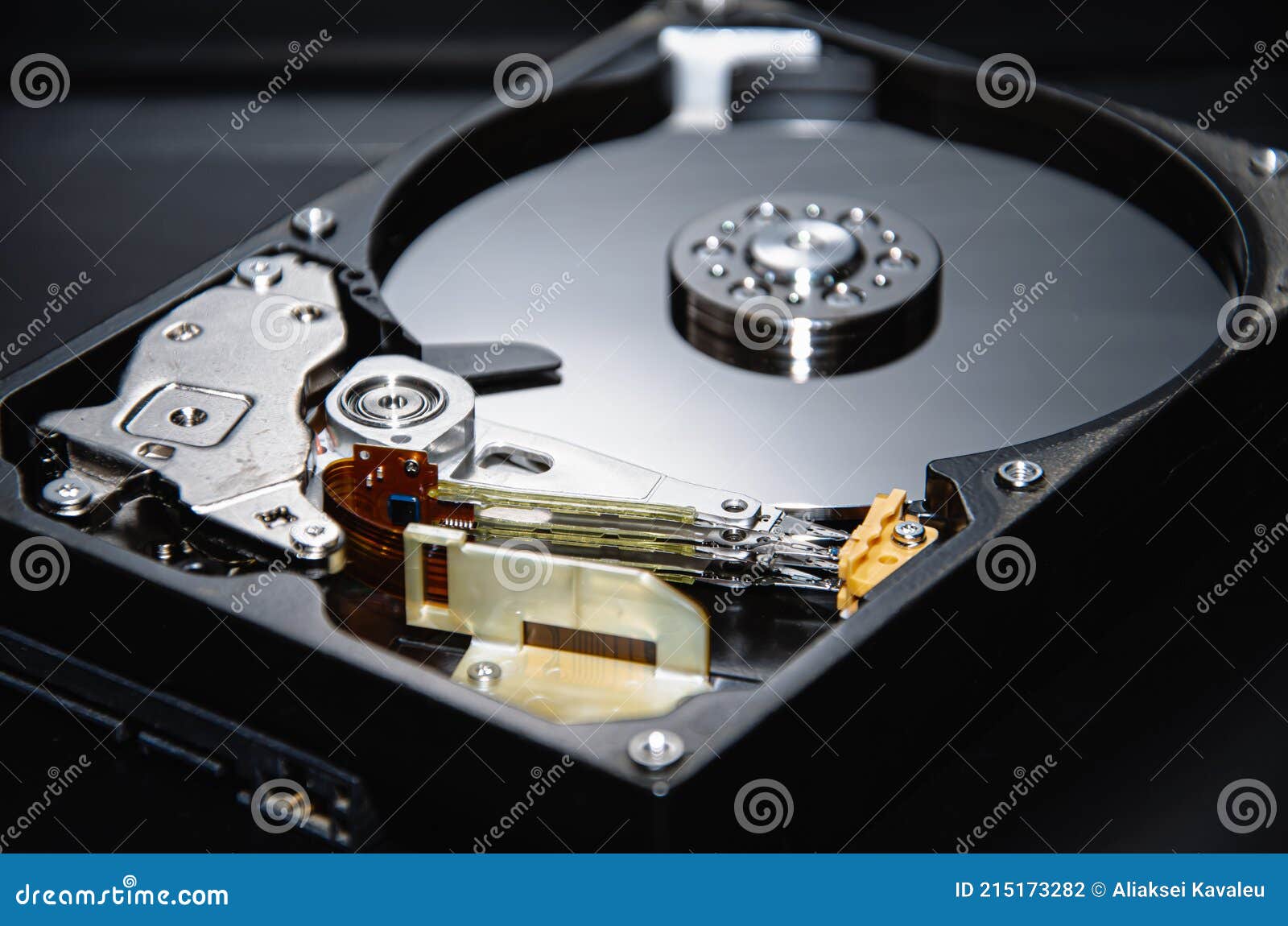 Disassembled Hard Disk from the Computer, Laser, Reading Heads, Close