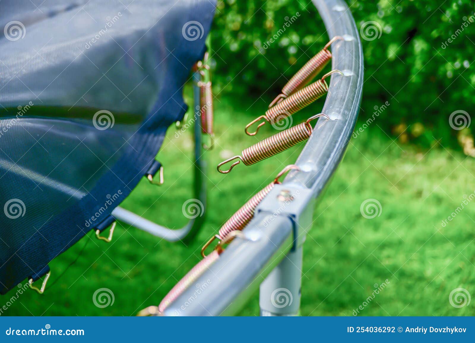 Disassembled Trampoline in the Yard after Purchase. Assembly and