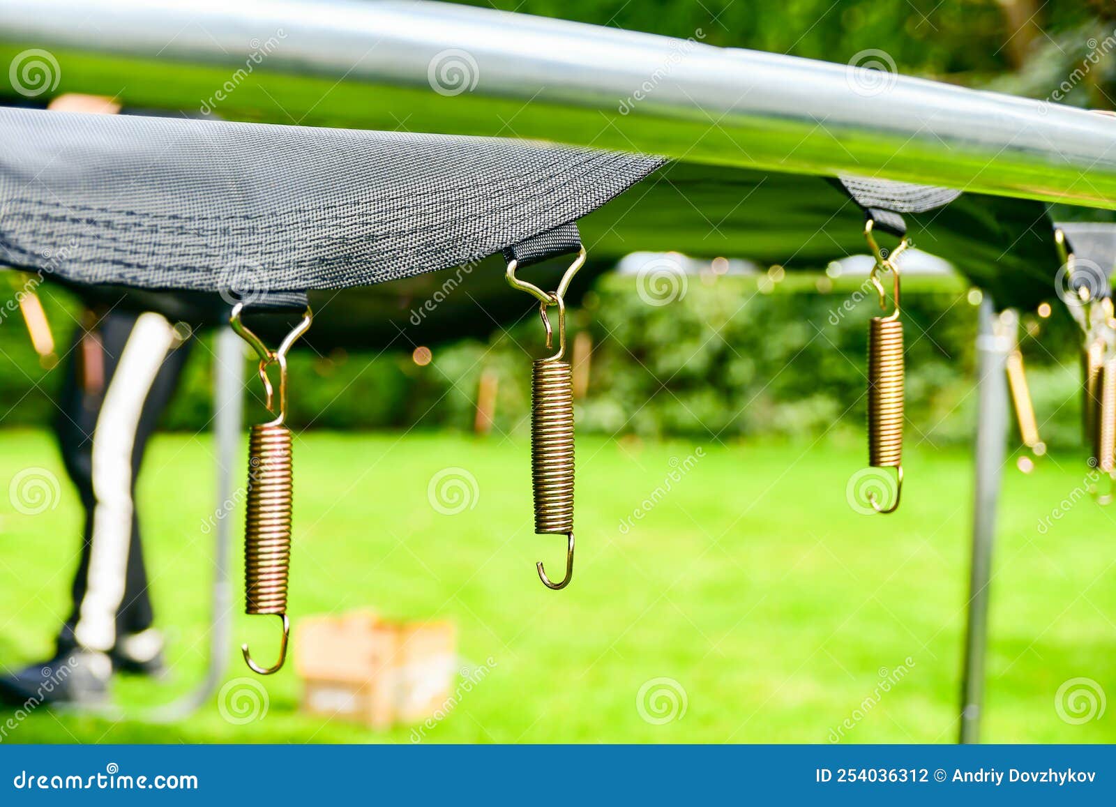 Disassembled Trampoline in the Yard after Purchase. Assembly and