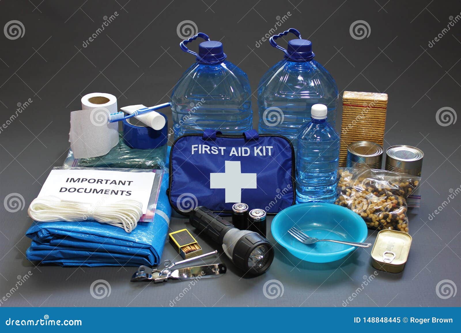 Disaster Preparedness Items Stock Image - Image of battery, disasters: 148848445