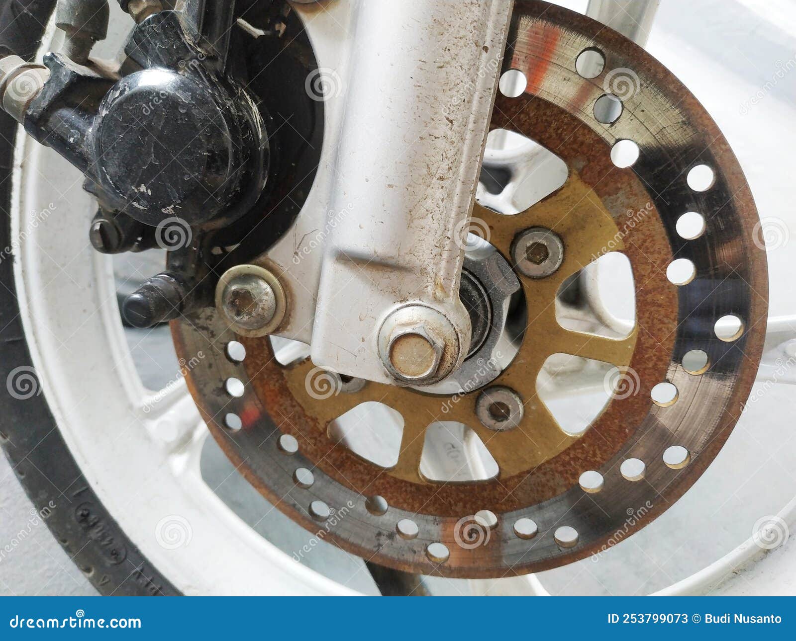 The Disc Brakes on a Motorcycle are Rusty and Dusty Stock Image Image