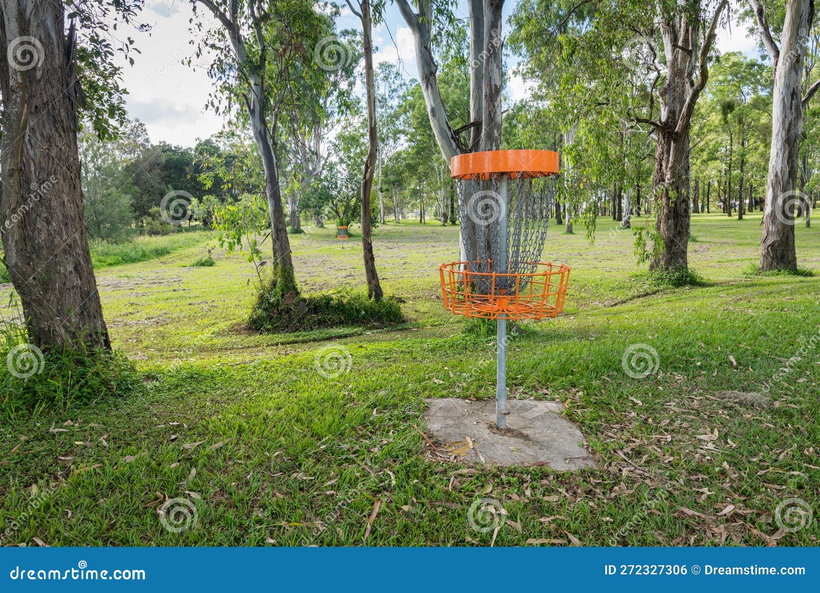 disc golf (frolf) basket in a park obstacle course