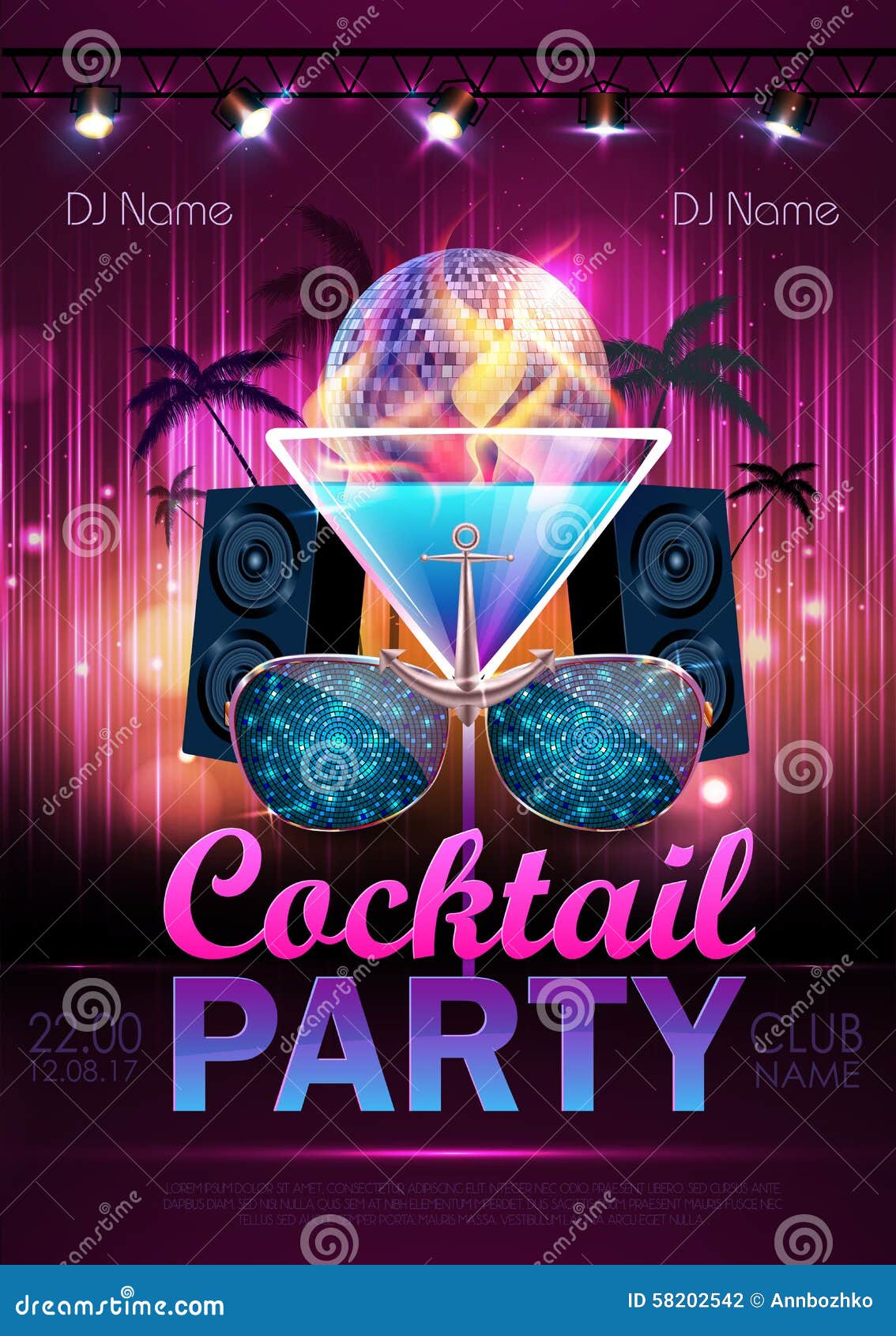 Disco Ball Background. Disco Cocktail Party Poster Stock Vector